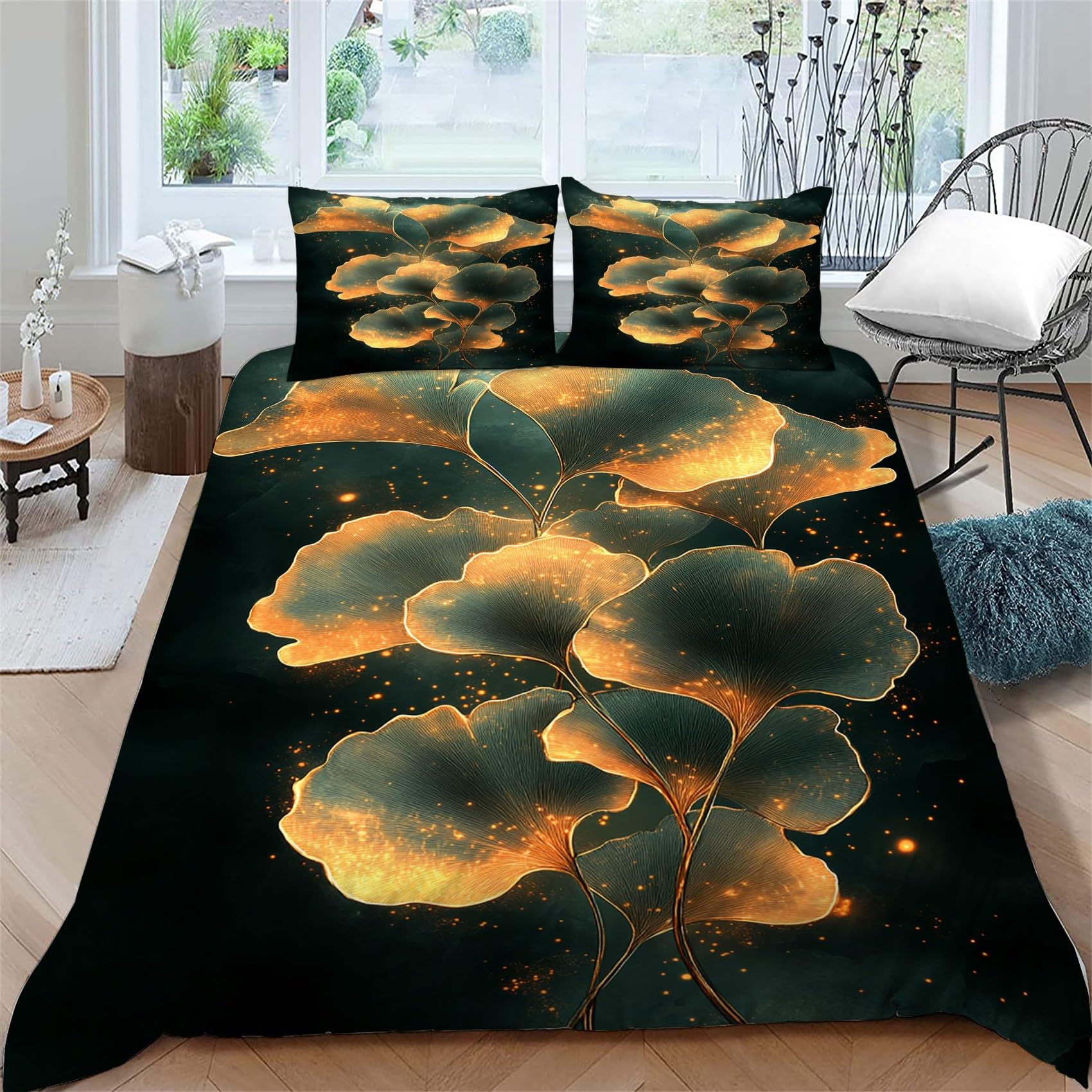 Housse de couette 140x200 dorée 3D ginkgo pour transformer la chambre ado ou adulte