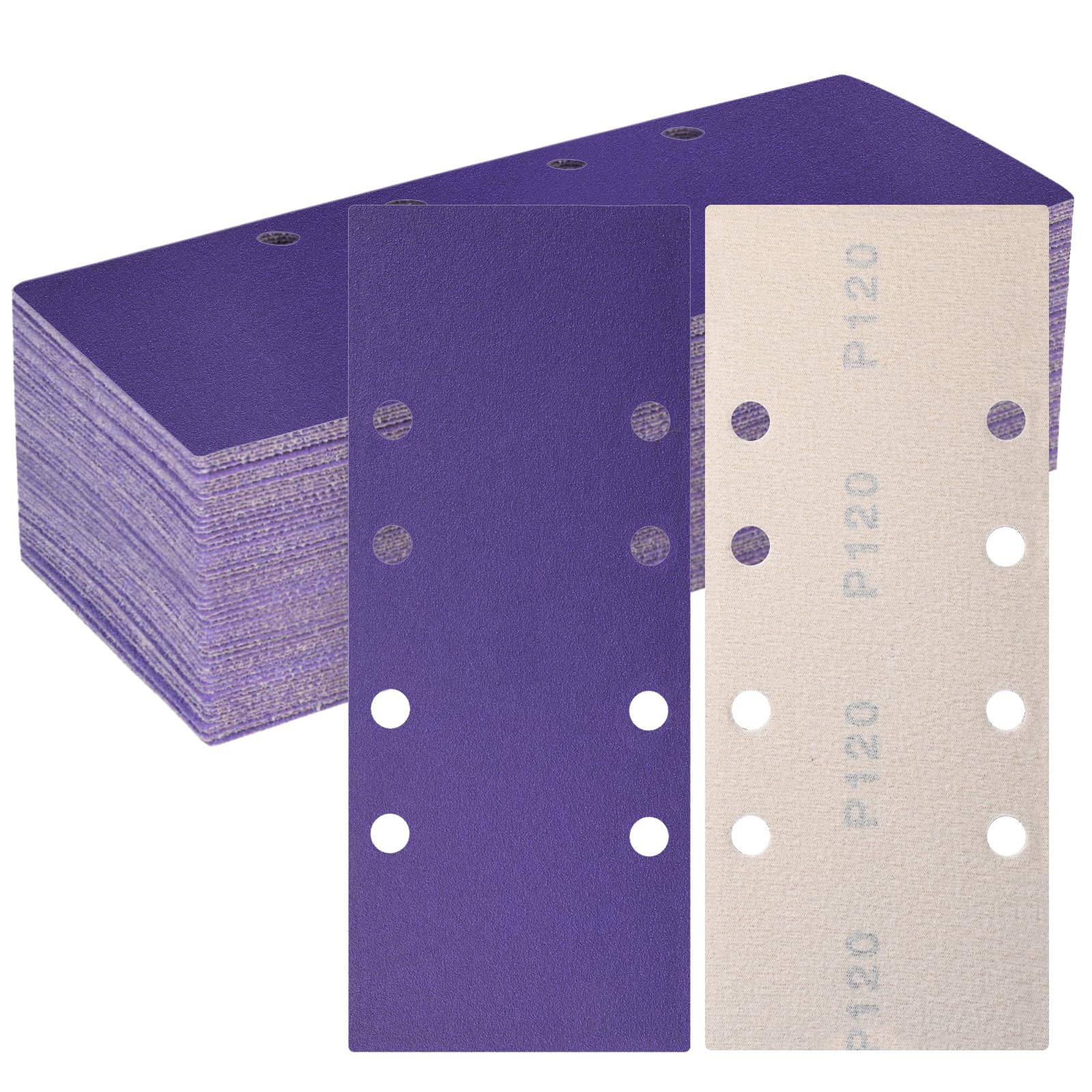 MOGRQAP 50 PCS Sanding Sheets 93 x 230mm, 120 Grit Ceramics Sandpaper Hook and Loop Rectangular Sanding Pads with 8 Holes for Bosch Sander Wood Metal Polishing and Rust Removal
