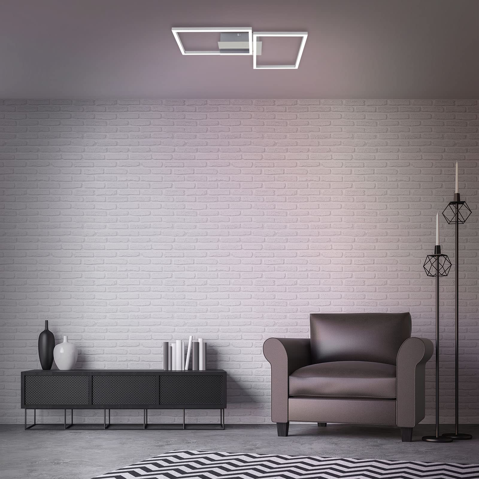 BRILONER - LED Deckenlampe mit Fernbedienung, dimmbar, einstellbar von warmweiß bis neutralweiß, LED Lampe, Deckenleuchte, Wohnzimmerlampe, Schlafzimmerlampe, Küchenlampe, 50x38,8x7,8 cm, Chrom-Alu