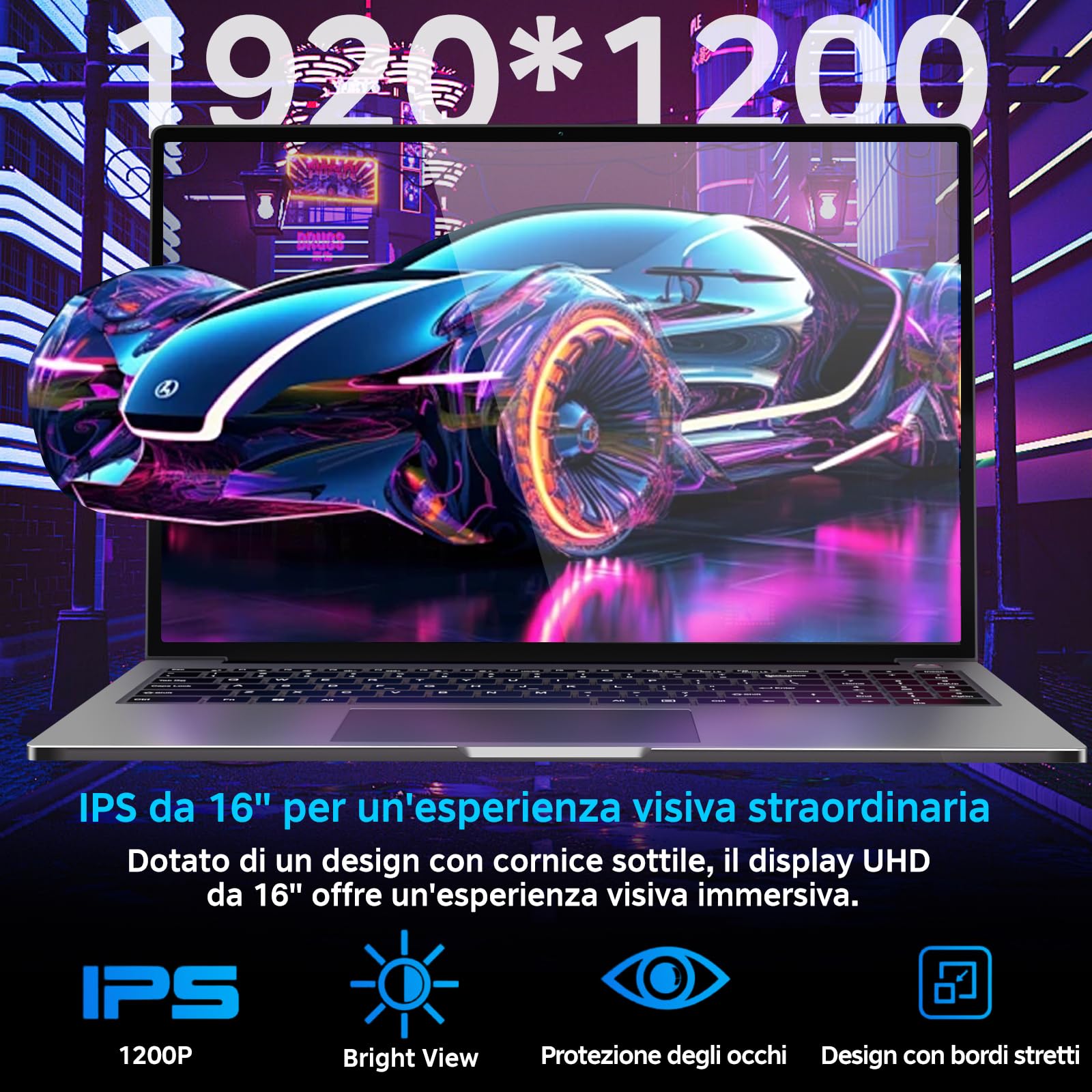 PC Portatile Gaming 16GB RAM 512GB 1TB SSD Espansione Core i3 (fino a 3,2Ghz) Notebook 16 Pollici Computer Portatile 1920 * 1200 IPS UHD Tipo C 5G WiFi con mouse & adesivi per tastiera Italiana-Grigio
