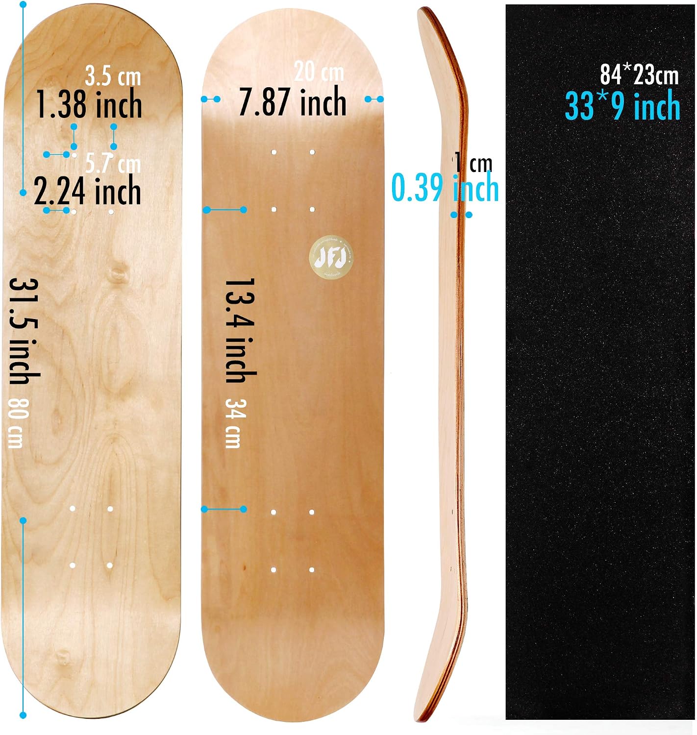 JFJ Maple Skateboard Decks Double Tail Skateboard Light Decks Free Skateboard Grip Tape