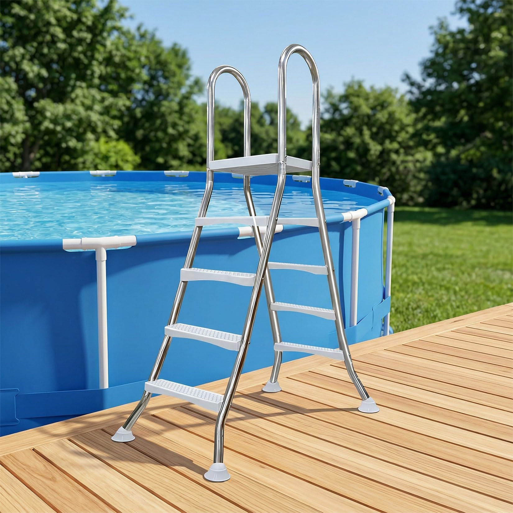Scaletta Piscina Fuori Terra 132 a Doppia con 4 Gradini in Acciaio, Scala per Piscina Fuori Terra, Gradini per Piscina Fuori Terra, capacità di 250 kg,135cm