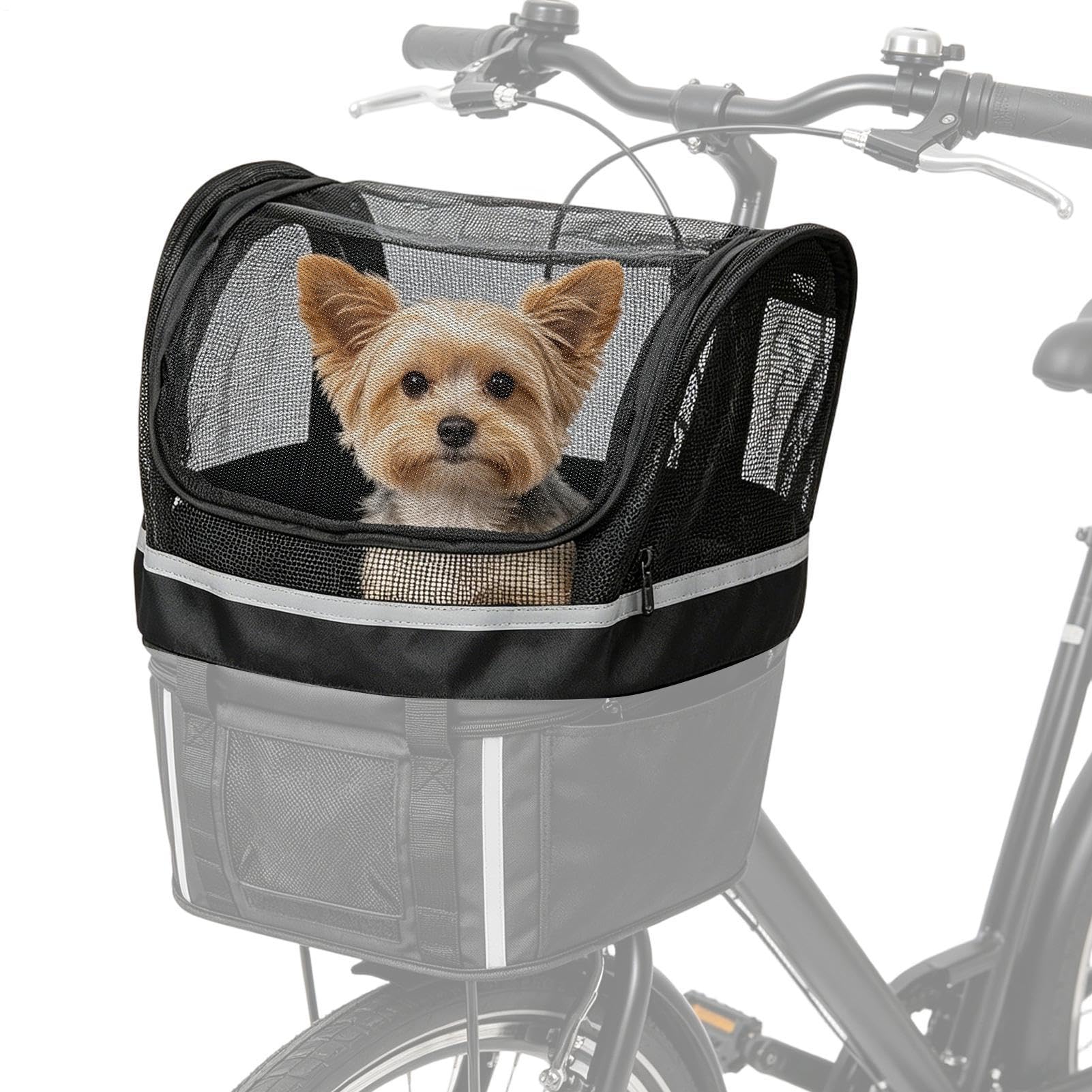 Dog Basket for Bike, Dog Bike Front Basket with Mesh and Window
