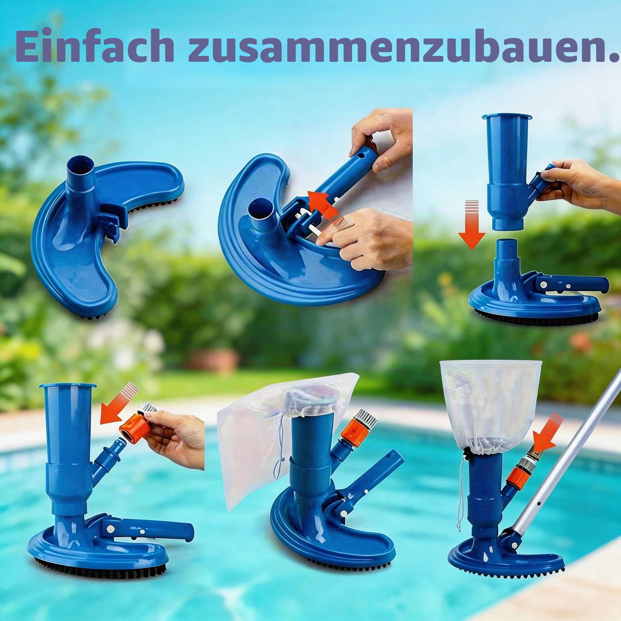 Poolsauger mit Bürste &150cm Teleskopstange, Handpoolsouger Poolreinigung Bodensauger, Pool Sauger Staubsauger, Vakuumsauger Staubsauger Tragbares für Schwimmbad&Whirlpools,Wasserdruck-Betrieb