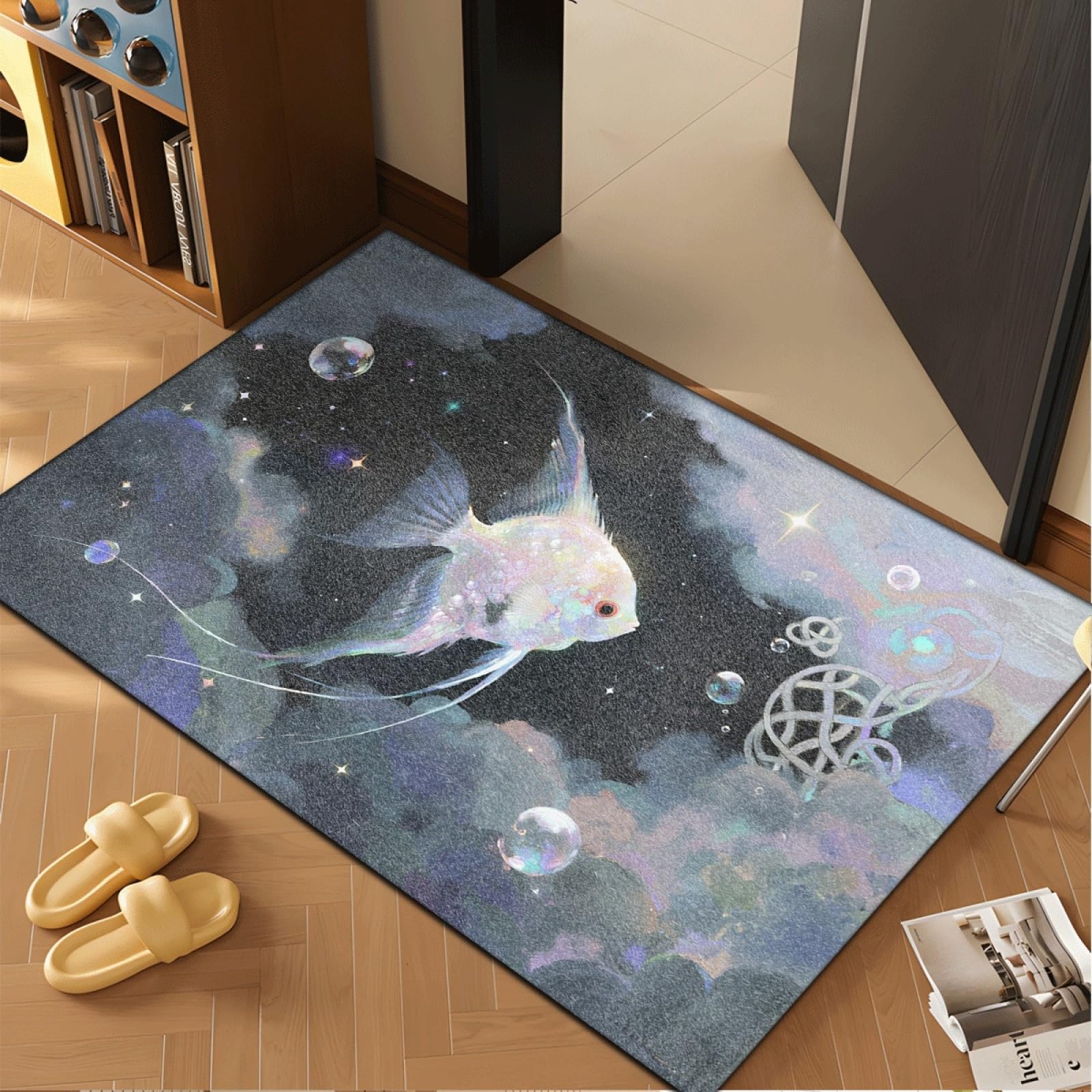 Fussmatte Innen 80x120 cm Grauer Blasenfisch Fussmatte Aussen rutschfeste für Hund Eingang Badematte Waschbar Schmutzfangmatte Strapazierfähige und Langlebige Fussmatten Haustür