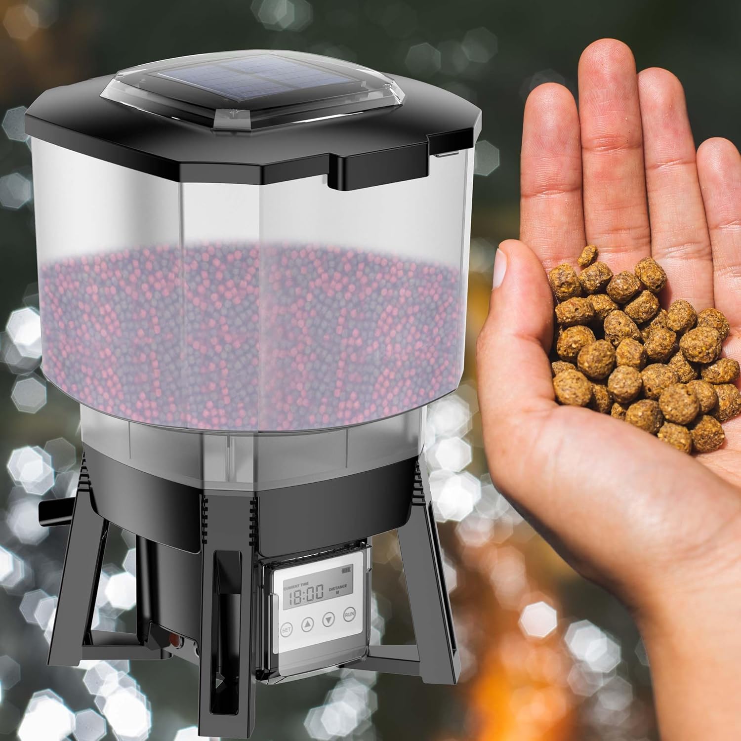 SunSun Automatic Solar Power Pond Feeder 12L Container CFF-212 - Fish Food - Precise Programming, Feeding Control