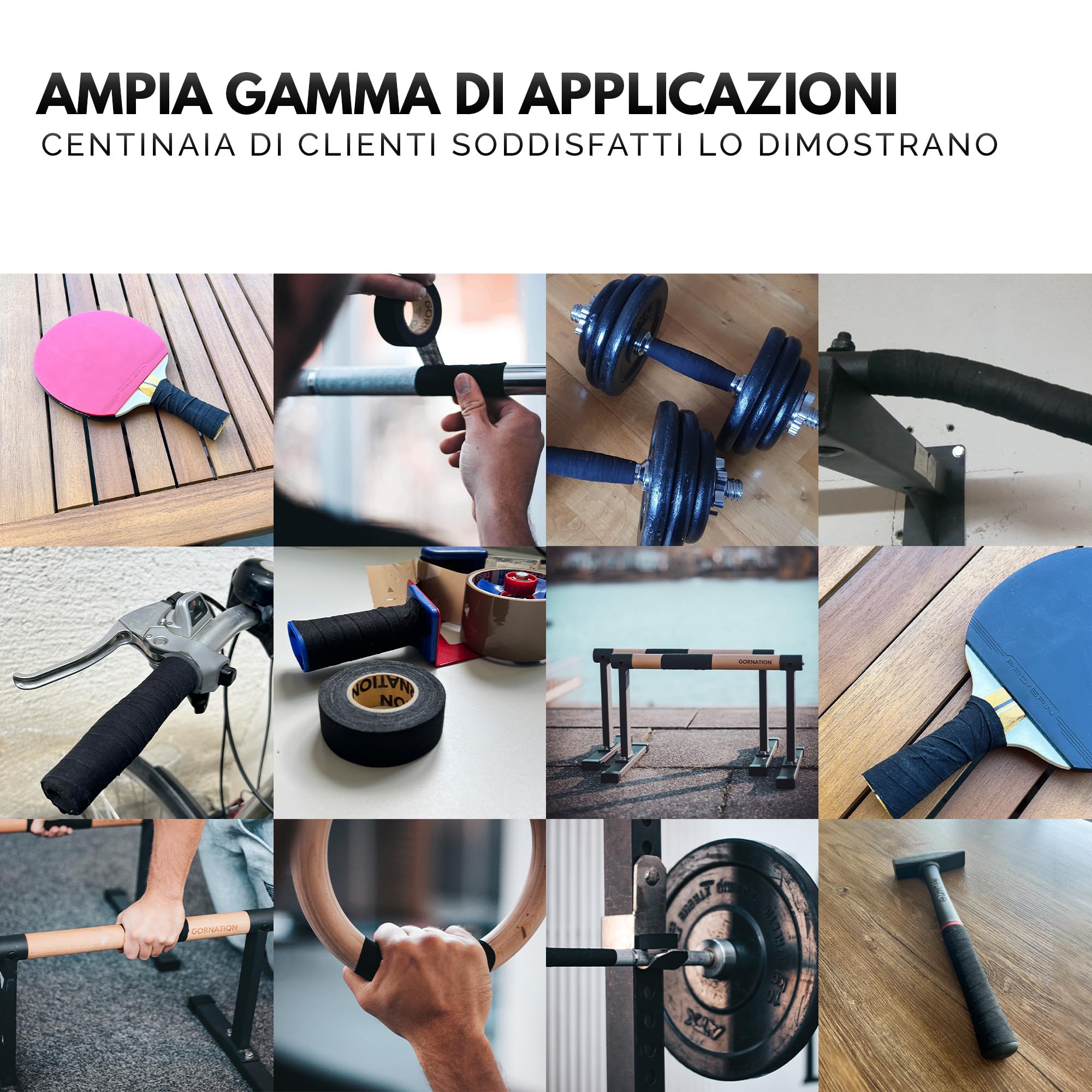GORNATION Grip-Tape, Tape Sportivo, Nastro Antiscivolo Autoadesivo per Manubri, Barra per Pull-up, Stricia Antiscivolo per Calisthenics, Fitness, Tennis, Hockey, Nastro Grip - 10m o 25m