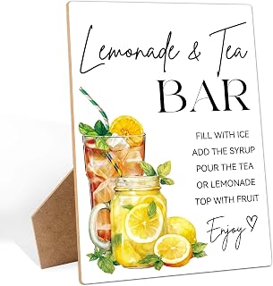 Lemonade Tea Bar Sign, Lemonade Stand Supplies for Freshly Graduated, Bridal Shower and Baby Shower, Lemon Birthday Decorations, 8 x 11 Inch Summer Party Wooden Sign for Home Party Table Decor