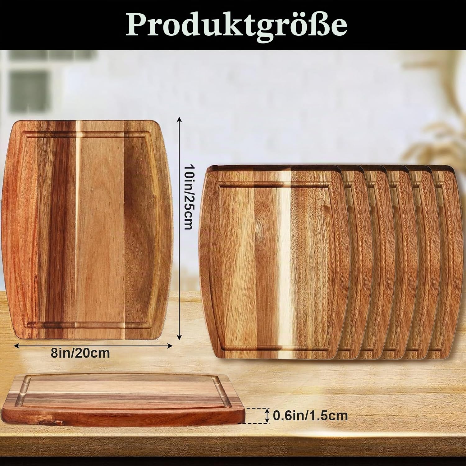 10 Stück Akazienholz Schneidebretter, Holz Servierplatten mit Saftrille, Schneide- & Charcuterie-Bretter, Serviertabletts für Weihnachten, Feiertage, Einweihungsgeschenke, Lasergravur DIY, 20×25cm