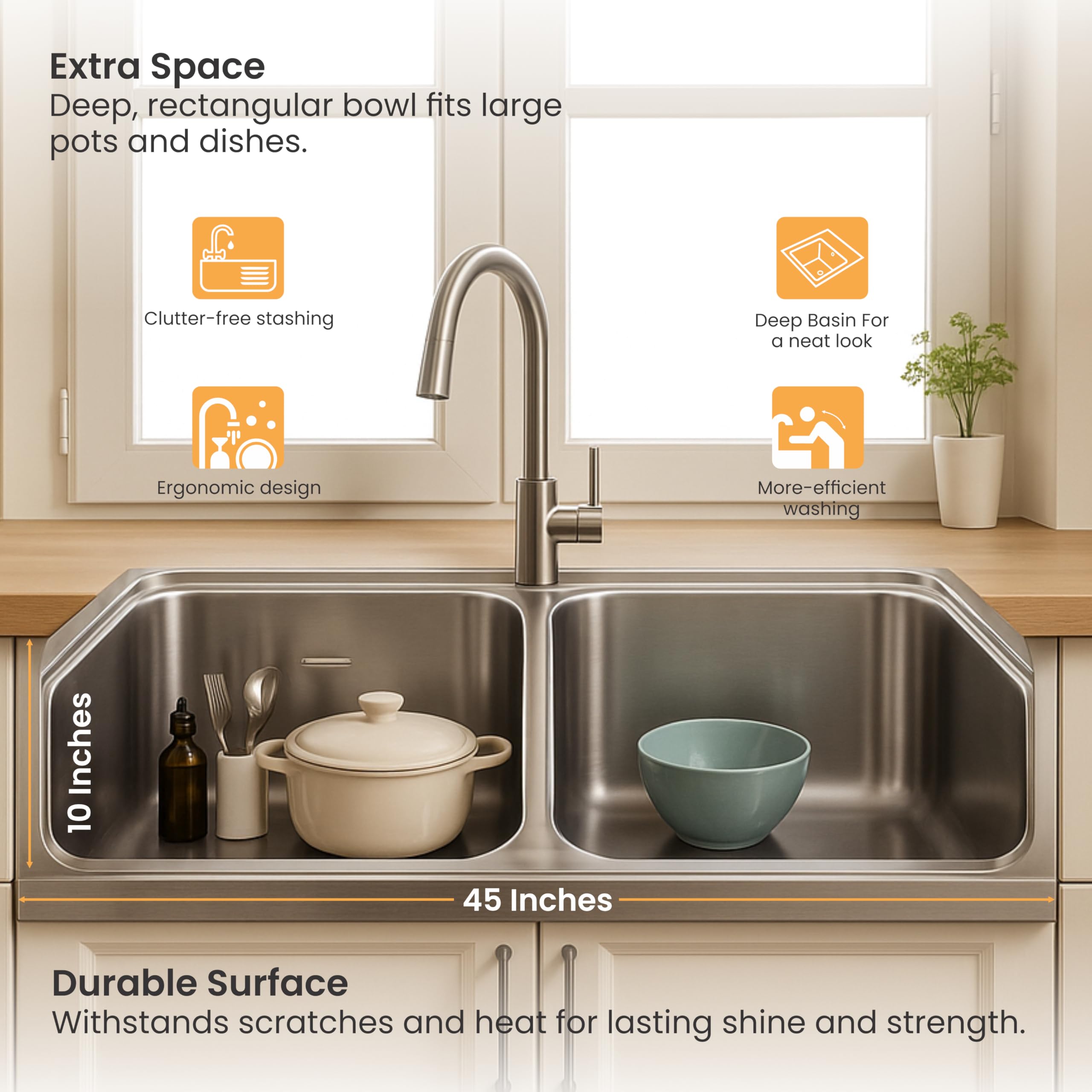Ruhe Double Bowl Stainless Steel Kitchen Sink - Handmade & Durable -5