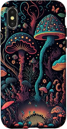 Miniatura 7 de Funda estética para iPhone SE (2020)  7  8 negro con diseño de hongos mágicos psicodélicos negros
