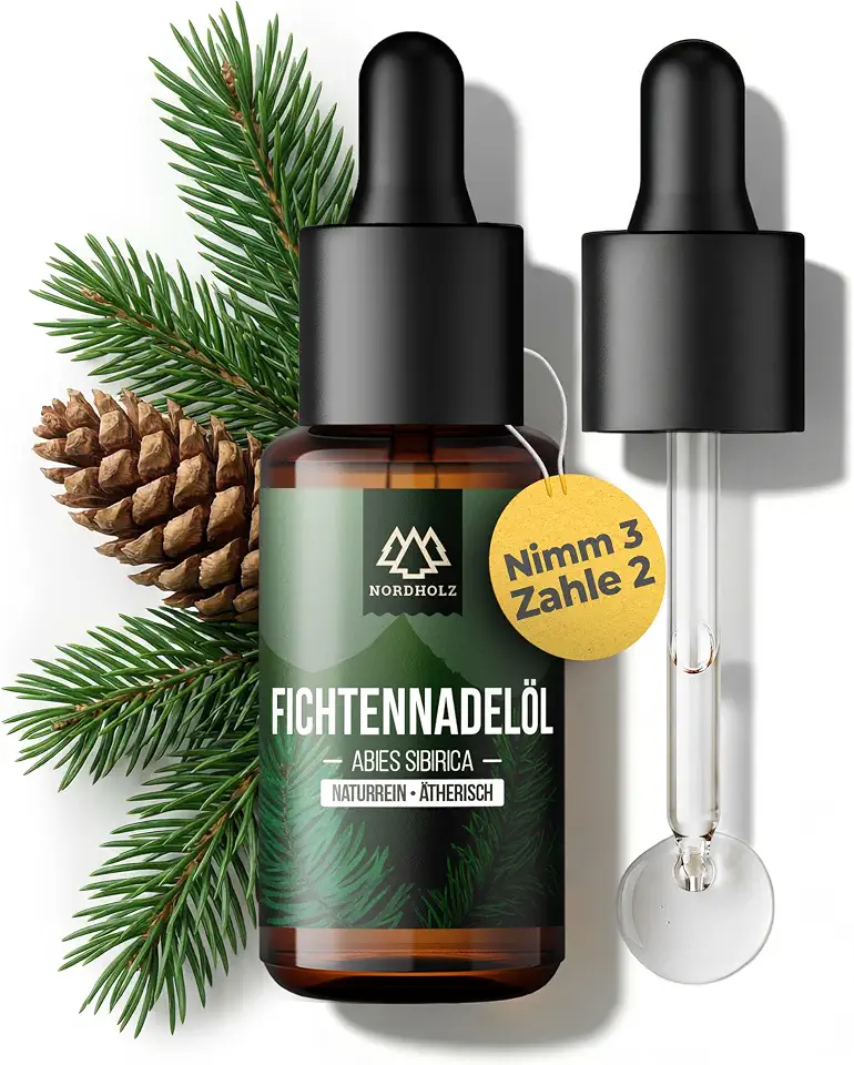 NORDHOLZ® Fichtennadelöl 15ml [100% naturrein] Waldig & klärend – Ätherische Öle in Pharmaqualität aus Wasserdampfdestillation –Laborgeprüft – Für Sauna, Diffusor & Aromatherapie
