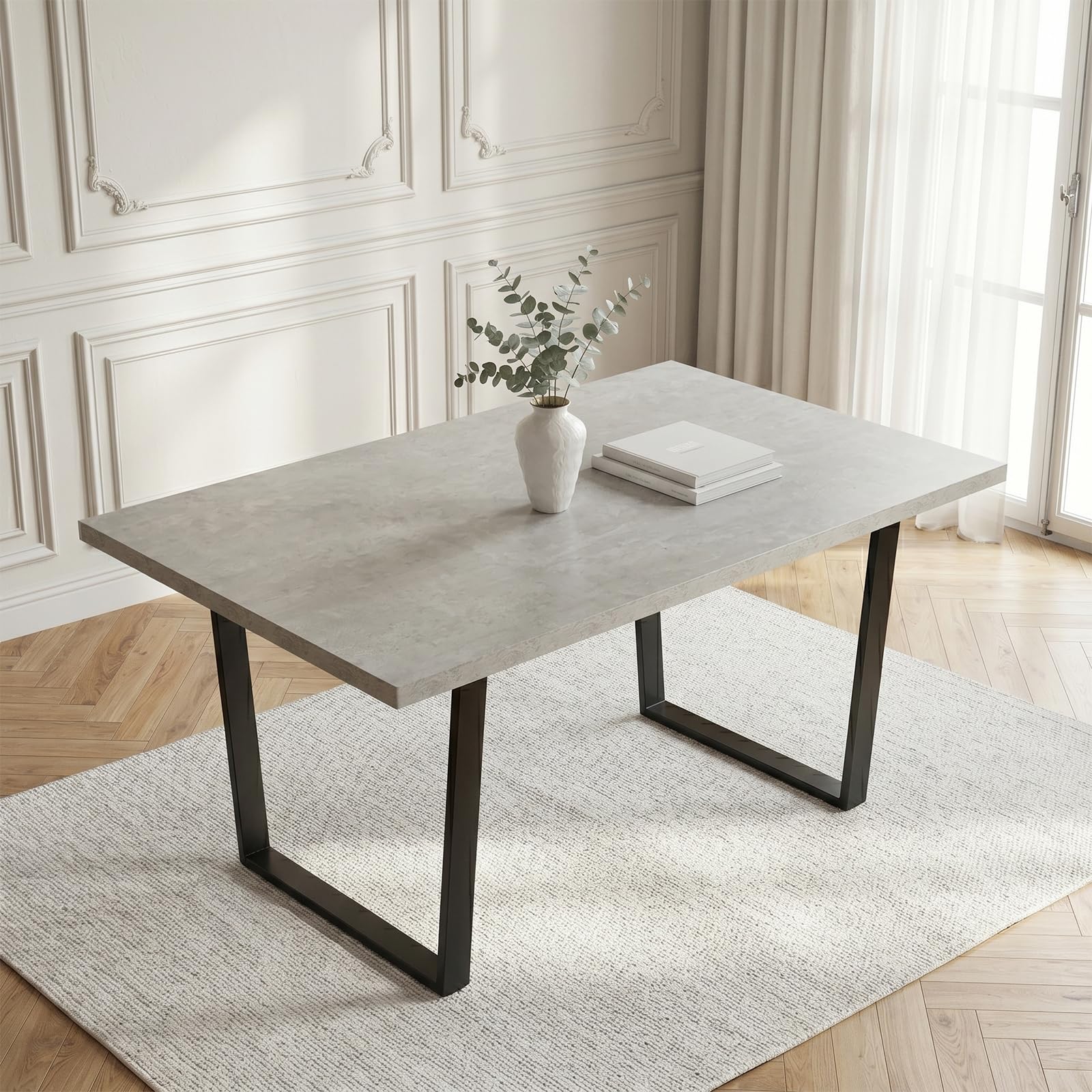 JIEXI Esstisch, 110 cm, Grauer Küchentisch mit Schwarzen Metallbeinen, Moderner MDF Esstisch für 4-6 Personen, Platzsparend, für Küchen, Wohnzimmer, Büro (JA7054-110 cm, 1 Esstisch-110 cm)