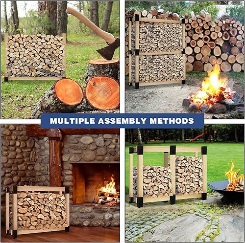 Miniatura 7 de Kit de soporte de almacenamiento de leña al aire libre para almacenamiento de madera de fuego, soporte de almacenamiento de madera para chimenea,