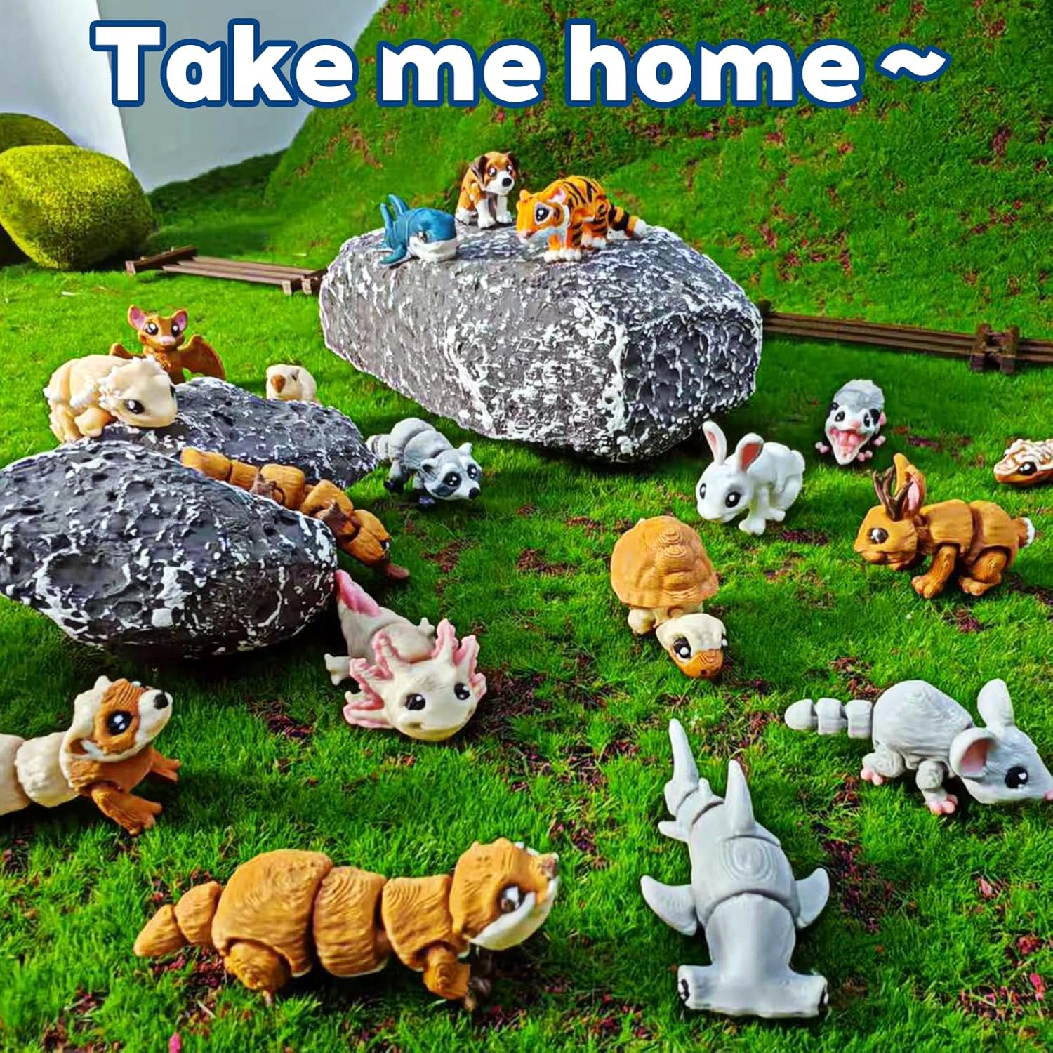 21 Pcs Mini 3D Printed Animal Statues - Movable Joints Realistic Collectible Figurines Set for Adults, Home Office Desk Decoration & Display