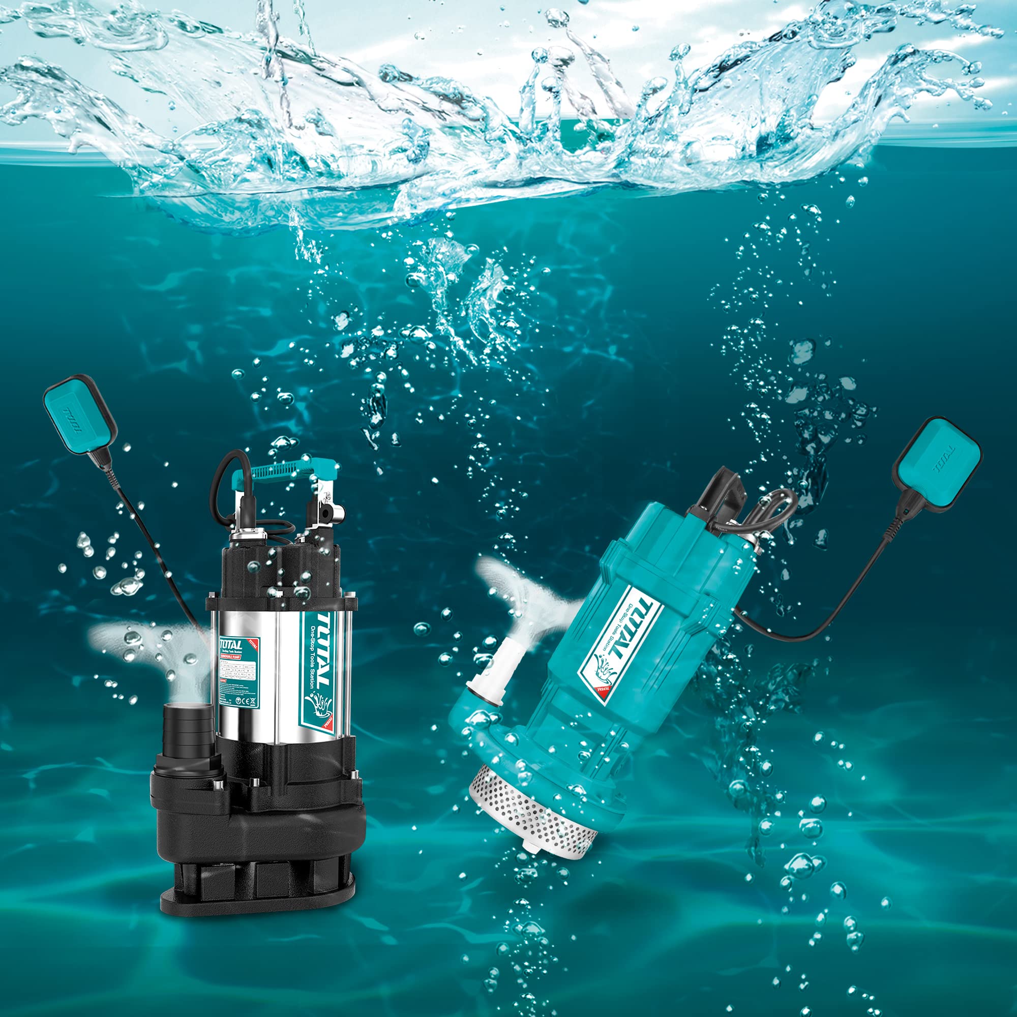 TOTAL - Bomba Eléctrica de Agua - Potencia de 400 W - Capacidad de Succión de 8 m - Con Cable de 9 m - Aparato Sumergible para Limpiar el Agua - Piscinas