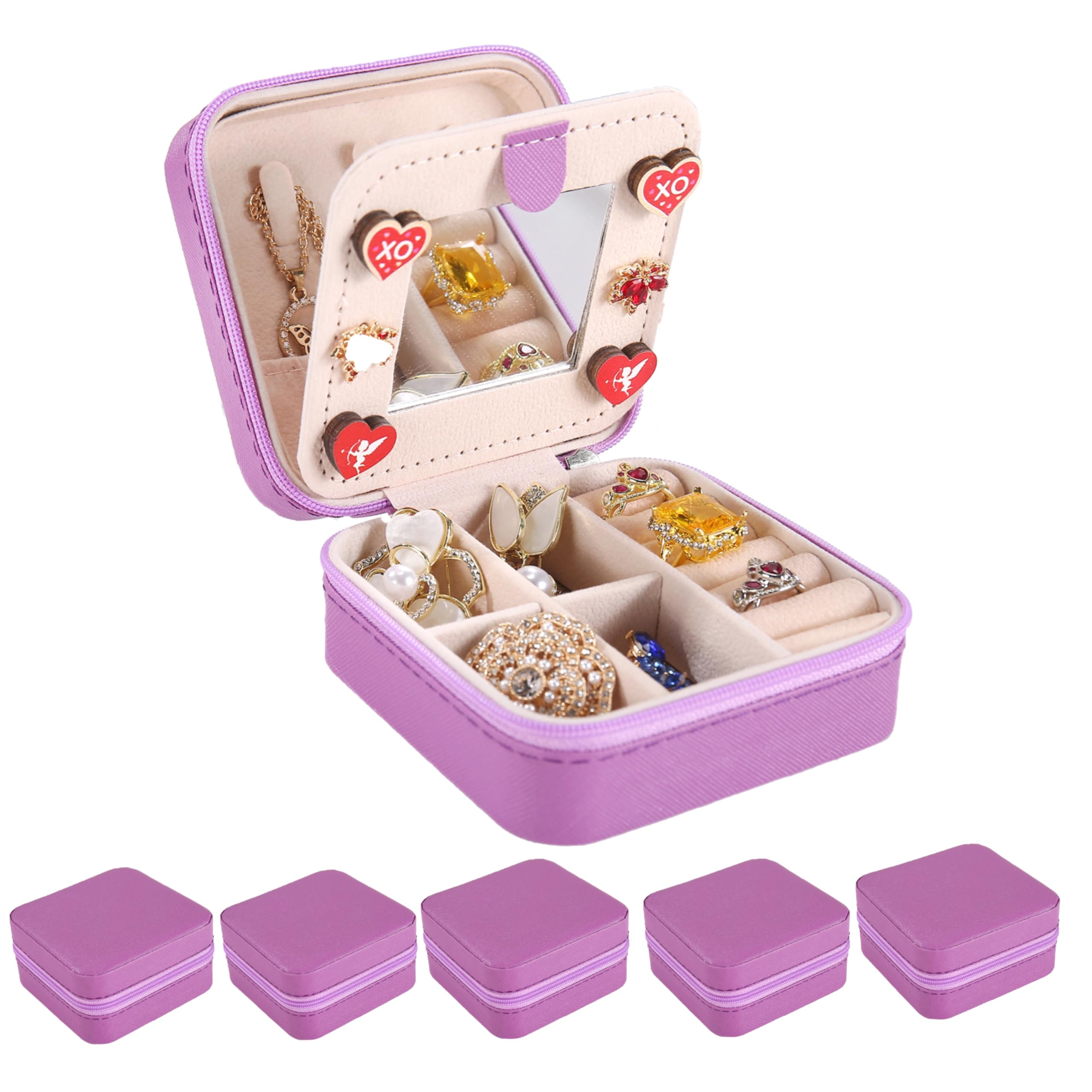 KElofoN Travel jewelry case Travel jewelry box Travel Jewelry Organizer Small Jewelry Organizer Box for Girls Women with Mirror (Purple-5)
