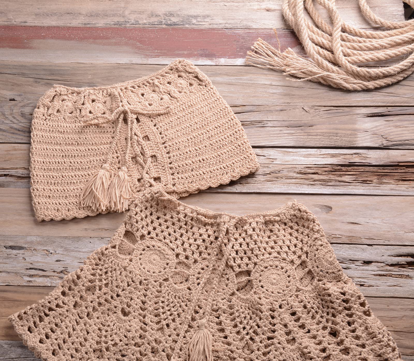 Bikini De Ganchillo con Hombros Descubiertos para Verano Traje De Baño De Dos Piezas para Mujer Traje De Baño De Punto De Color Sólido De Cintura Alta Ropa De Playa Informal