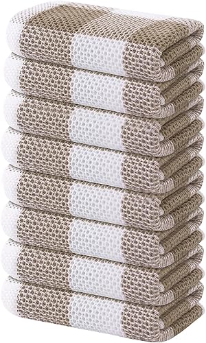 Miniatura 1 de Homaxy Toallas de cocina a cuadros de 100 % algodón, 13 x 28 pulgadas, súper suaves y absorbentes, para secar platos, paquete de 8, blanco y caqui