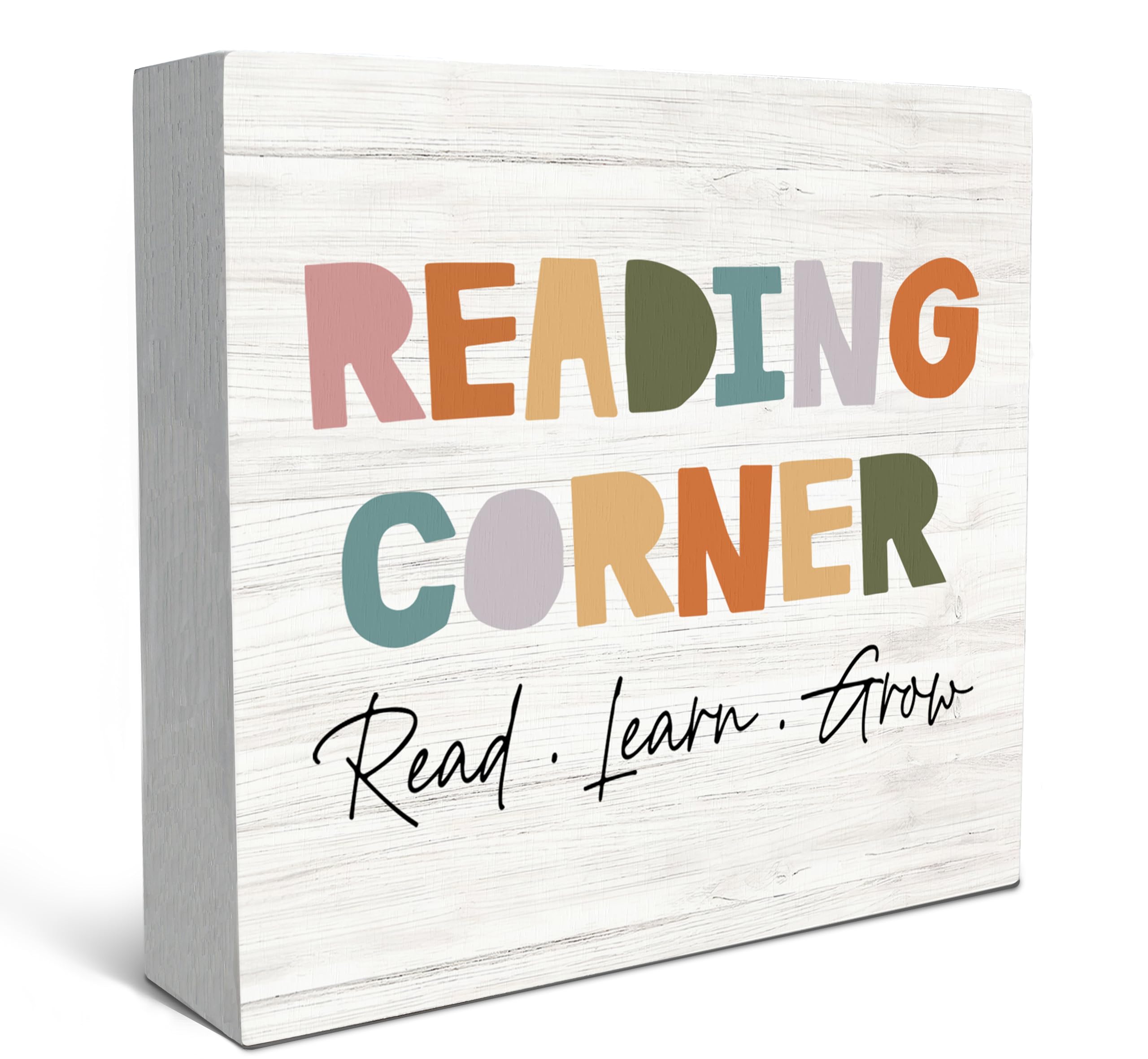 SRADMO Reading Corner Wood Box Sign Desk Decor, Reading Nook Decor Wooden Box Sign Decoration For Library Classroom, Gifts For People Who Like To Read, Kindergarten Decor, Classroom Shelf Table Decor