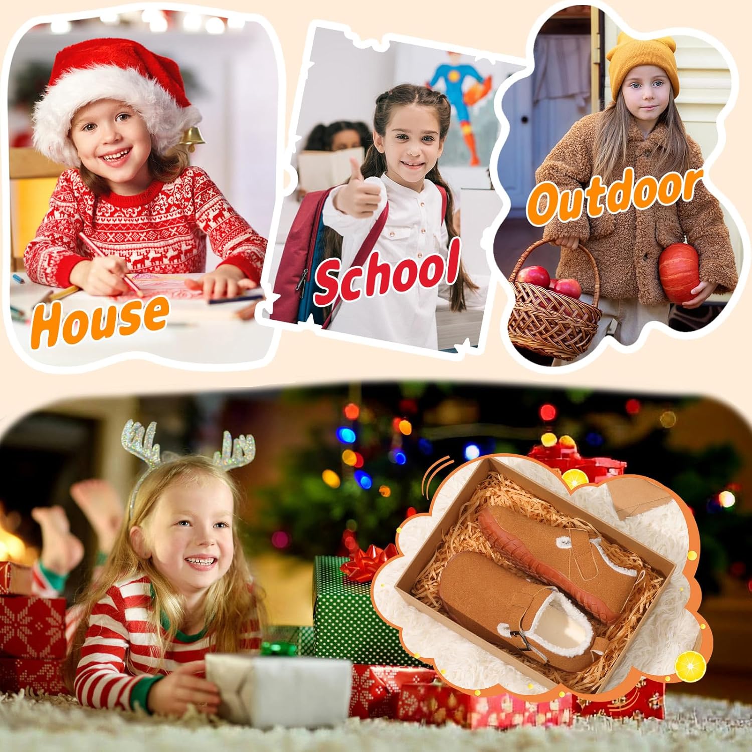 BARERUN Toddler Slippers Wide Waterproof House Shoes Fuzzy Suede Moccasin Slippers for Kids Barefoot Adjustable Indoor Outdoor Slip On Warm Winter Shoes - Image 2