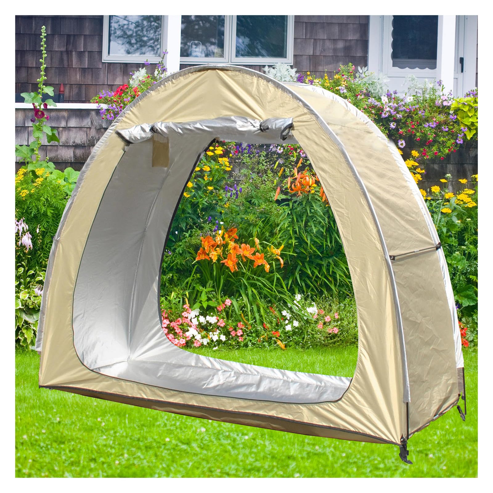 Cobertizo de almacenamiento impermeable para bicicletas al aire libre para 2-5 bicicletas, diseño empalmable para una fácil expansión, refugio duradero y resistente a la intemperie para uso en