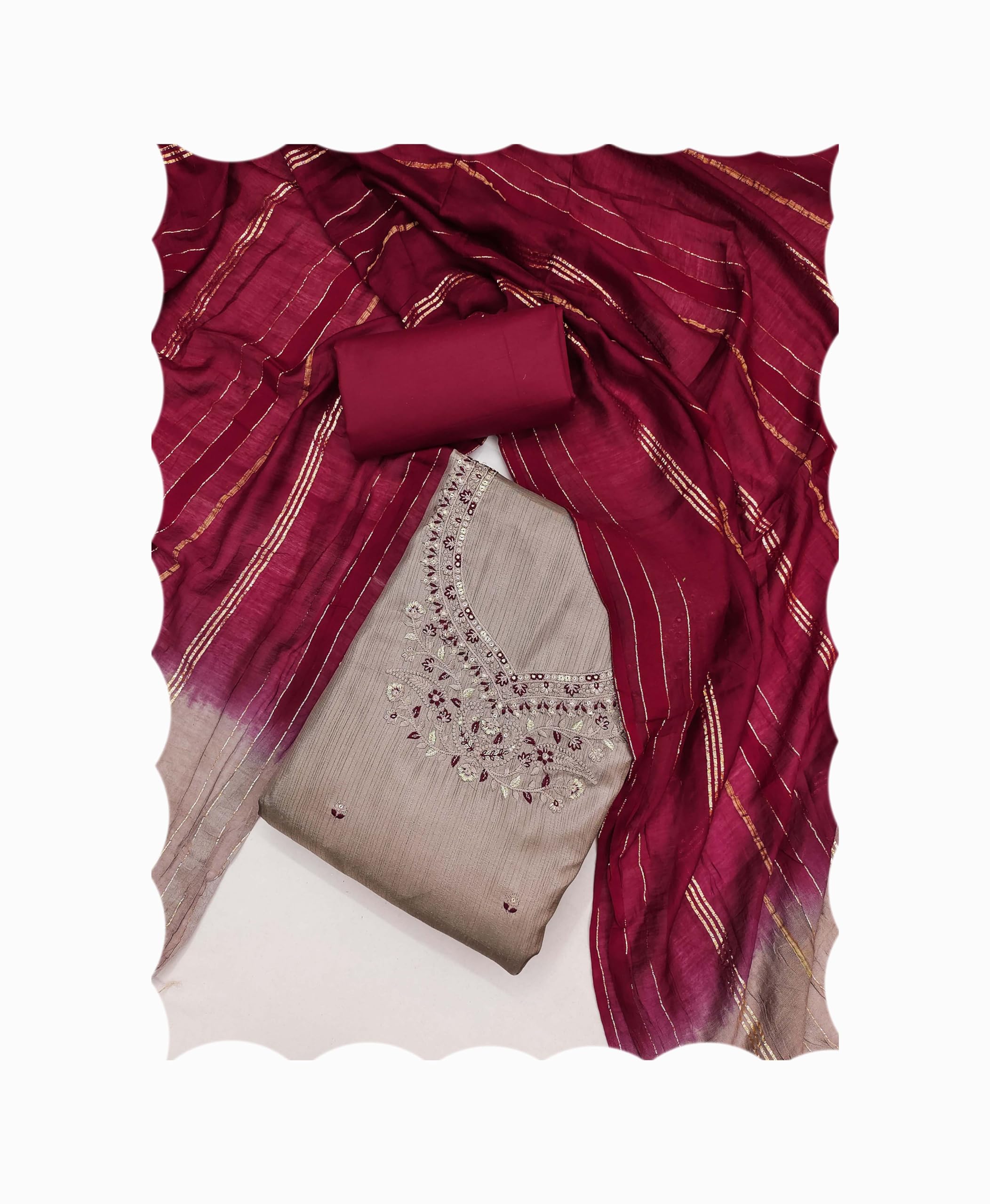 KIMISHA Women's Coco Silk Embroidered Unstitched Dress Material