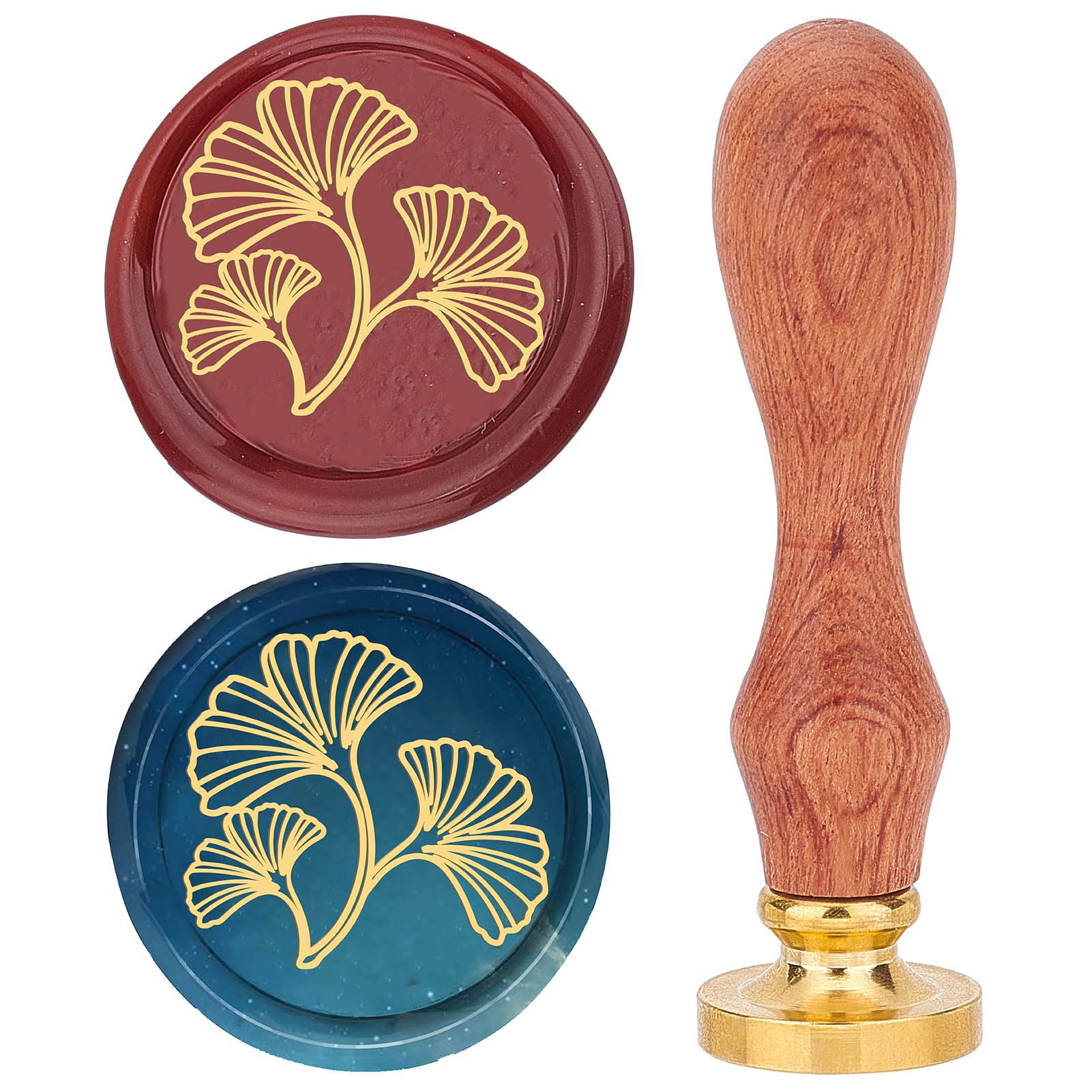 CRASPIRE Ginkgo Leaf Wax Seal Stamp 25mm Plant Sealing Wax Stamps Retro Rosewood Handle Removable Brass Head for Wedding Invitations Envelopes Halloween Christmas Thanksgiving Gift Packing
