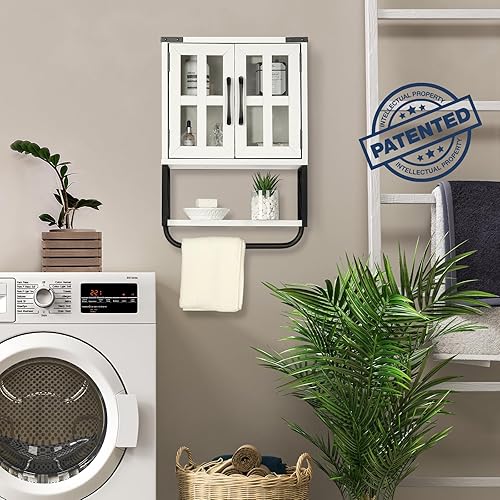 Miniatura 4 de RUSTOWN Botiquín de granja con puertas cruzadas de cristal, gabinete de almacenamiento de pared de madera, armario de baño rústico de 3 niveles con