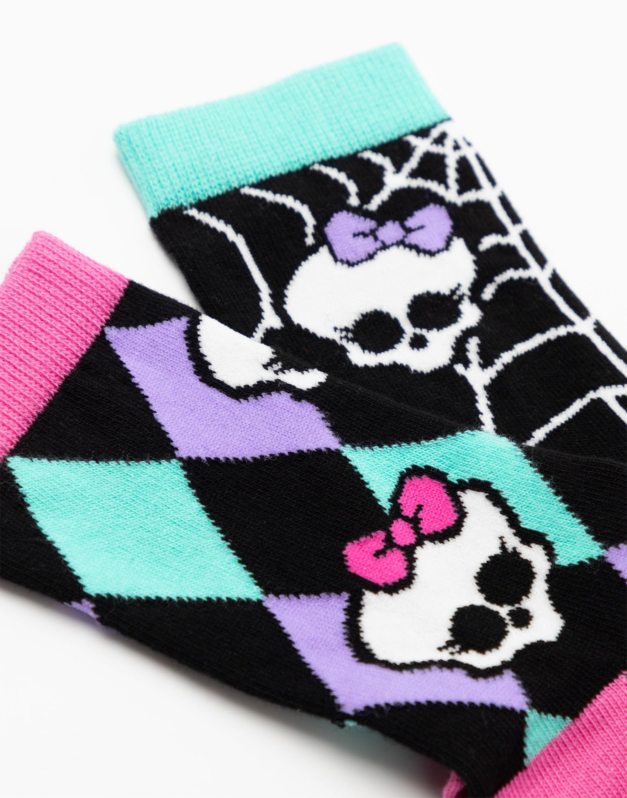 Monster High Chaussettes multicolores à rayures et têtes de mort pour filles | Lot de 5 paires | Motifs amusants avec logos Chaussettes décontractées pour enfants