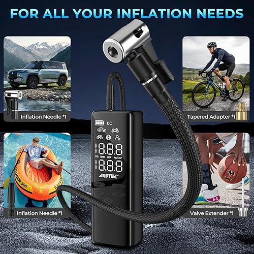 Miniatura 9 de AGPTEK Inflador de neumáticos, compresor de aire portátil, 150 PSI y 7500 mAh y 12 V CC, bomba de aire eléctrica, pantalla LCD con luz LED para