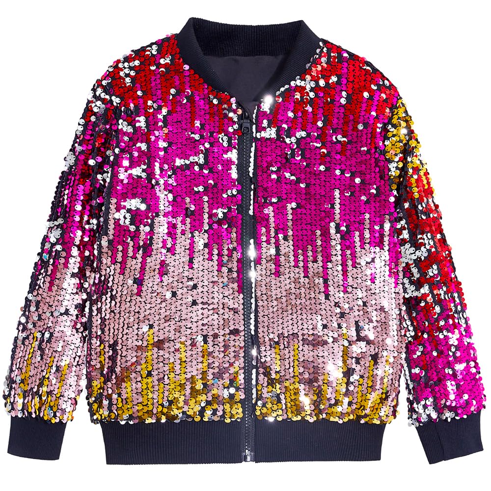 YIYI Sequin Jackets for Girls Kids Boys Glitter Sparkle Bomber Varsity Birthday Party Shiny Outwear Clothes