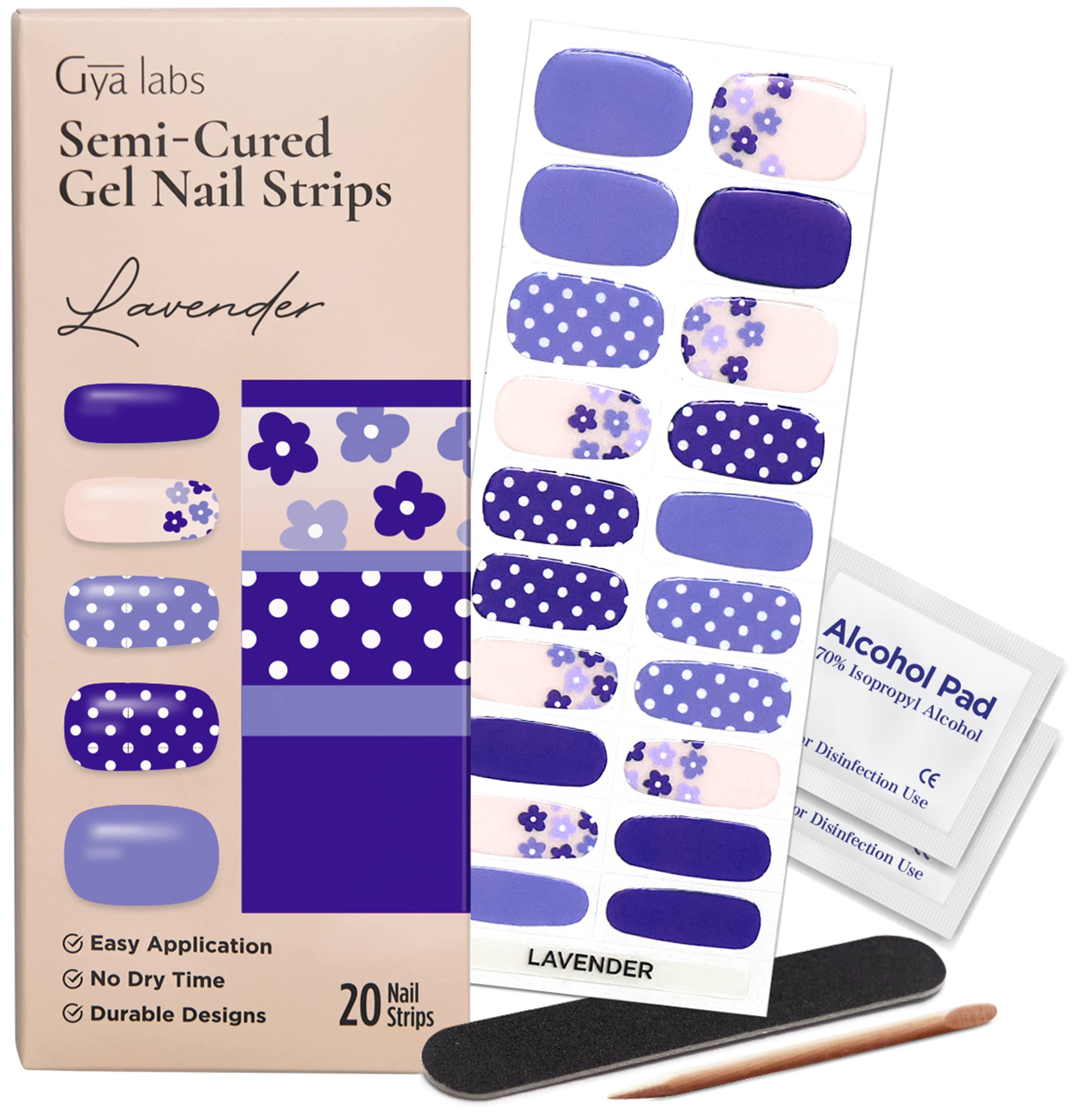 Gya LabsNail Stickers - Long Lasting Nails for Women - Semi Cured Gel Nail Strips (20 Pcs) - Christmas Nail Stickers for Nail Art Kit - Stick on Nails, Nail Art Stickers | Pattern - Lavender