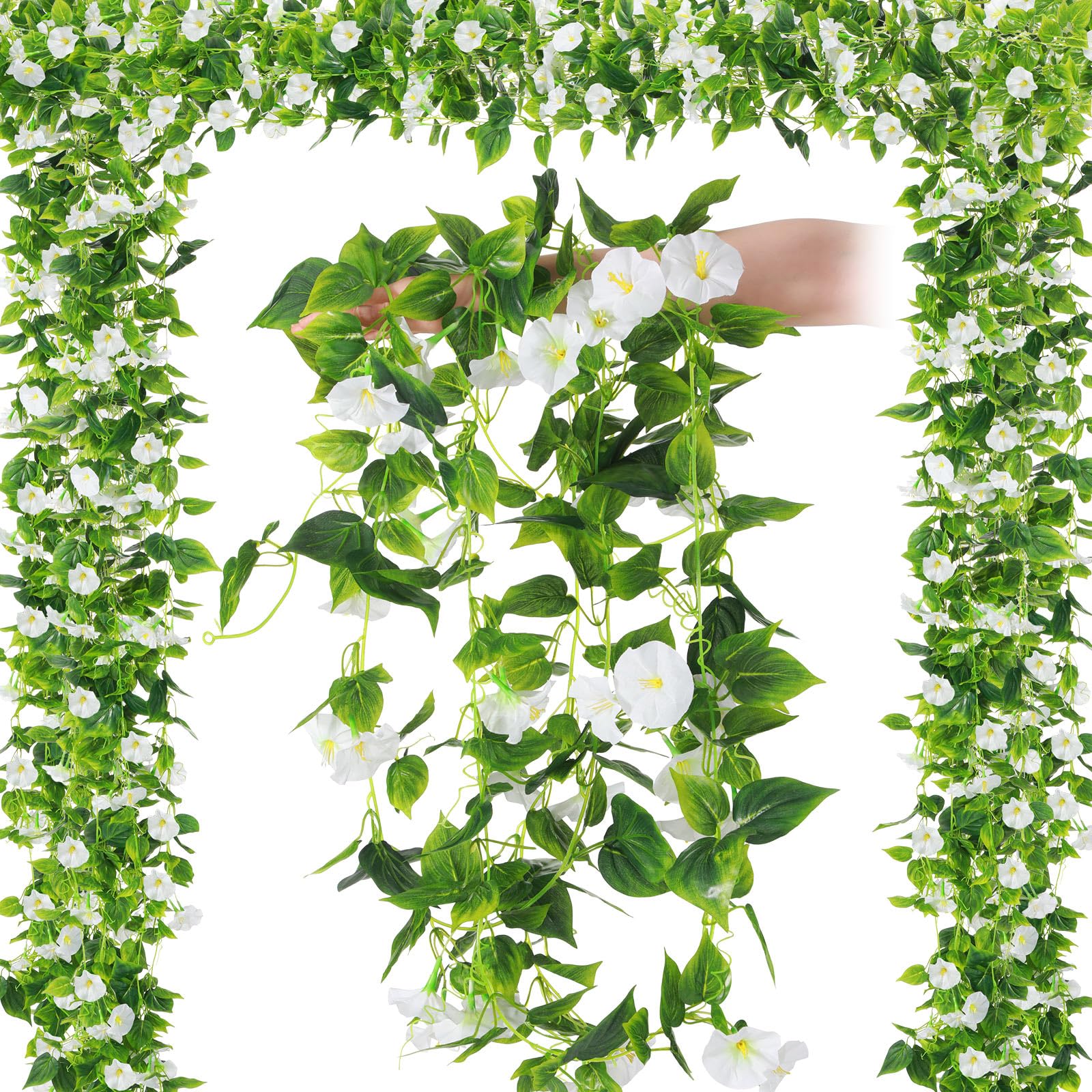 Hotop 6 Pcs 7.55 Ft Artificial Morning Silk Glory Vines for Outdoor Fake Hanging Flowers Plants Faux Silk Morning Glory Flower Garland Long Vines for
