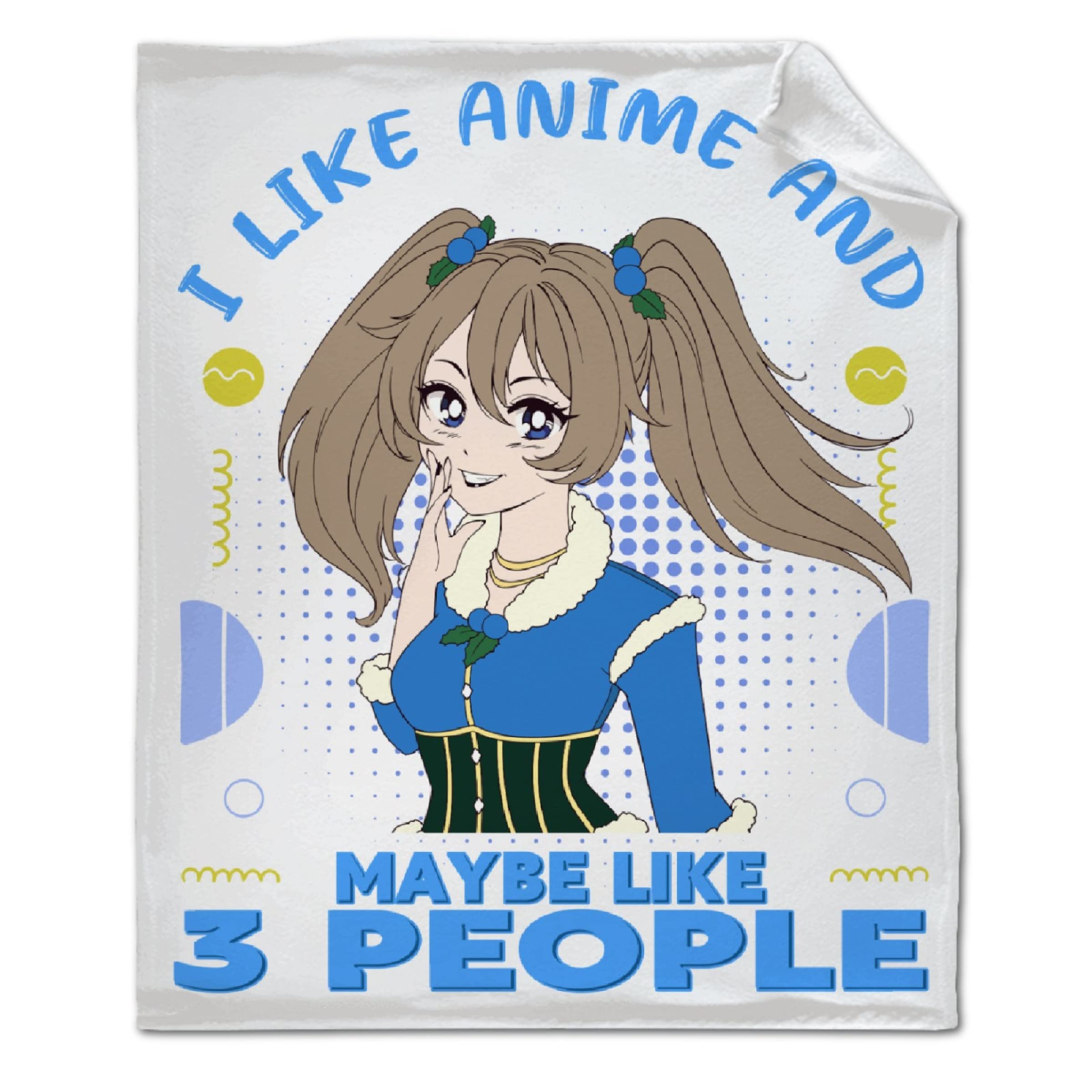 ARTBLANKET I Like Anime and Maybe Like 3 People Throw Blanket Fannel Fleece Super Soft Funny Blanket Travel Throw Blanket for Bed Couch Sofa 60x50 in for Teen Car