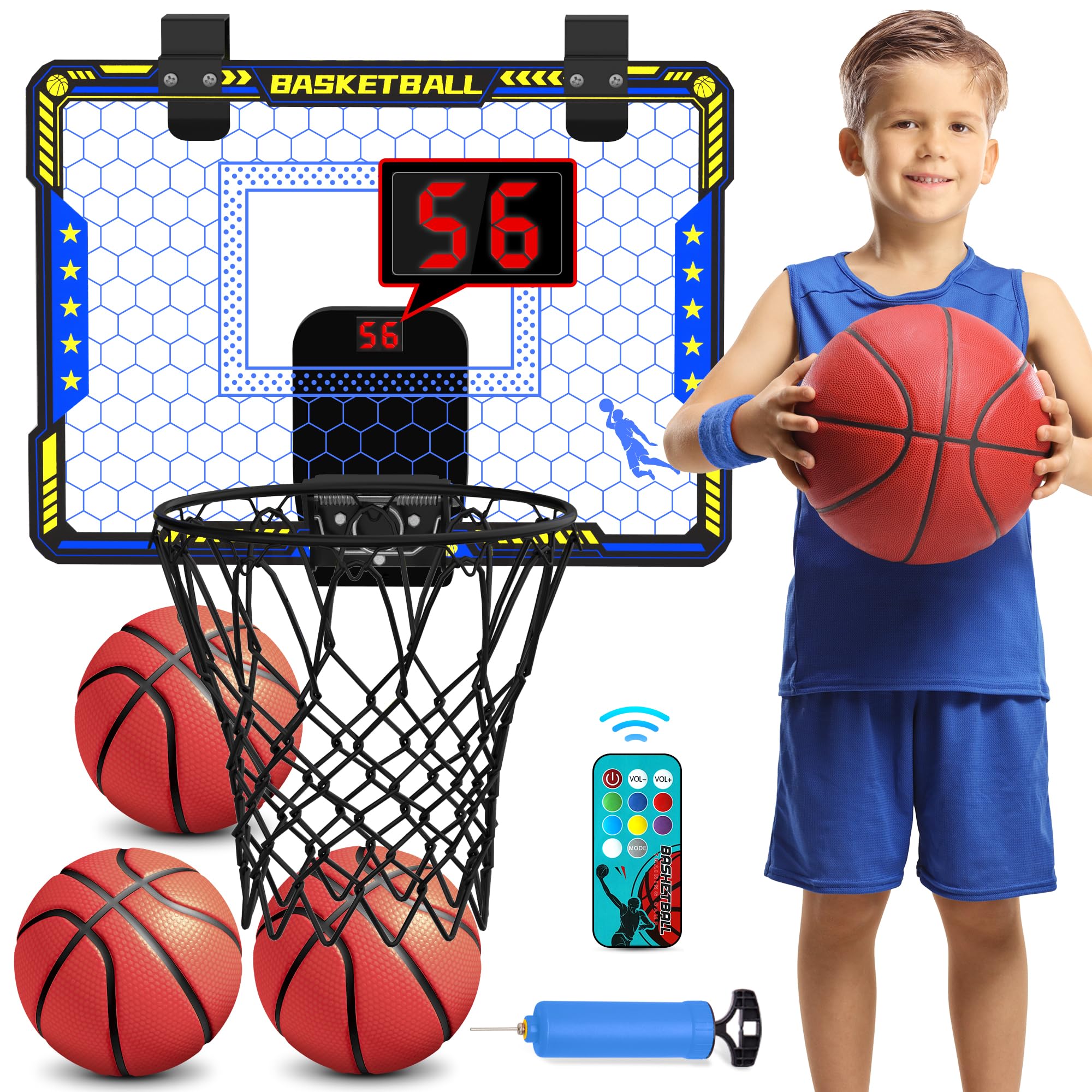 ZIZZ Indoor Basketball Hoop for Kids- Mini Over The Door Basketball Hoops, Basketball Hoop Indoor, Best Basketball Toys Gifts for 6 7 8 9 10 11 12 Year Old Boys