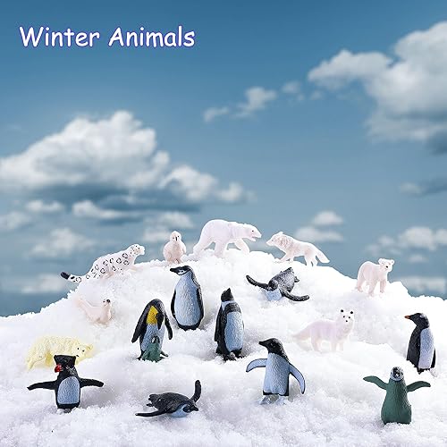 Miniatura 4 de Figuras de animales polares pequeños, 26 piezas realistas de pingüino polar con sello de oso polar, animales de invierno para cumpleaños educativos
