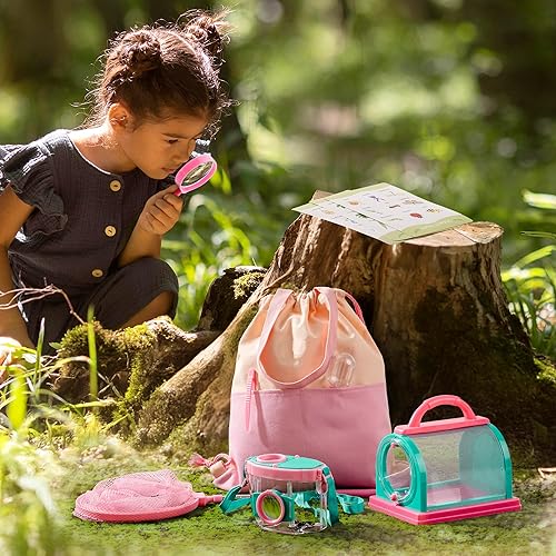 Miniatura 5 de ROBOTIME Mud Kitchen & Kids Explorer Kit  Cocina de madera al aire libre con fregadero, parrilla y jardín + 10 piezas kit de captura de insectos con