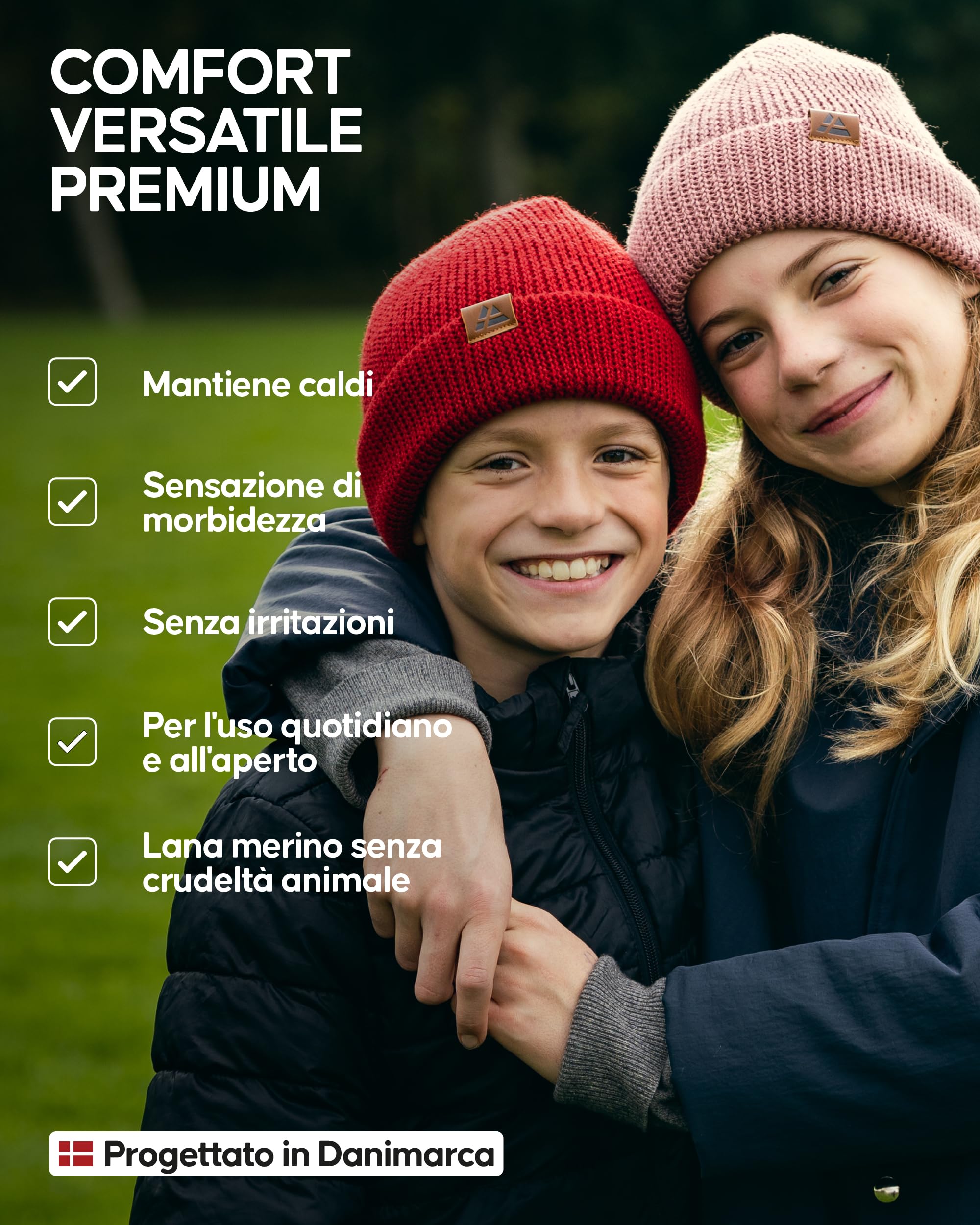 DANISH ENDURANCE Berretto Beanie in Lana Merino e Fodera Pile, Cappello in Maglia, Taglia Unica per Ragazzi e Ragazze, Beanie Invernale, Unisex,