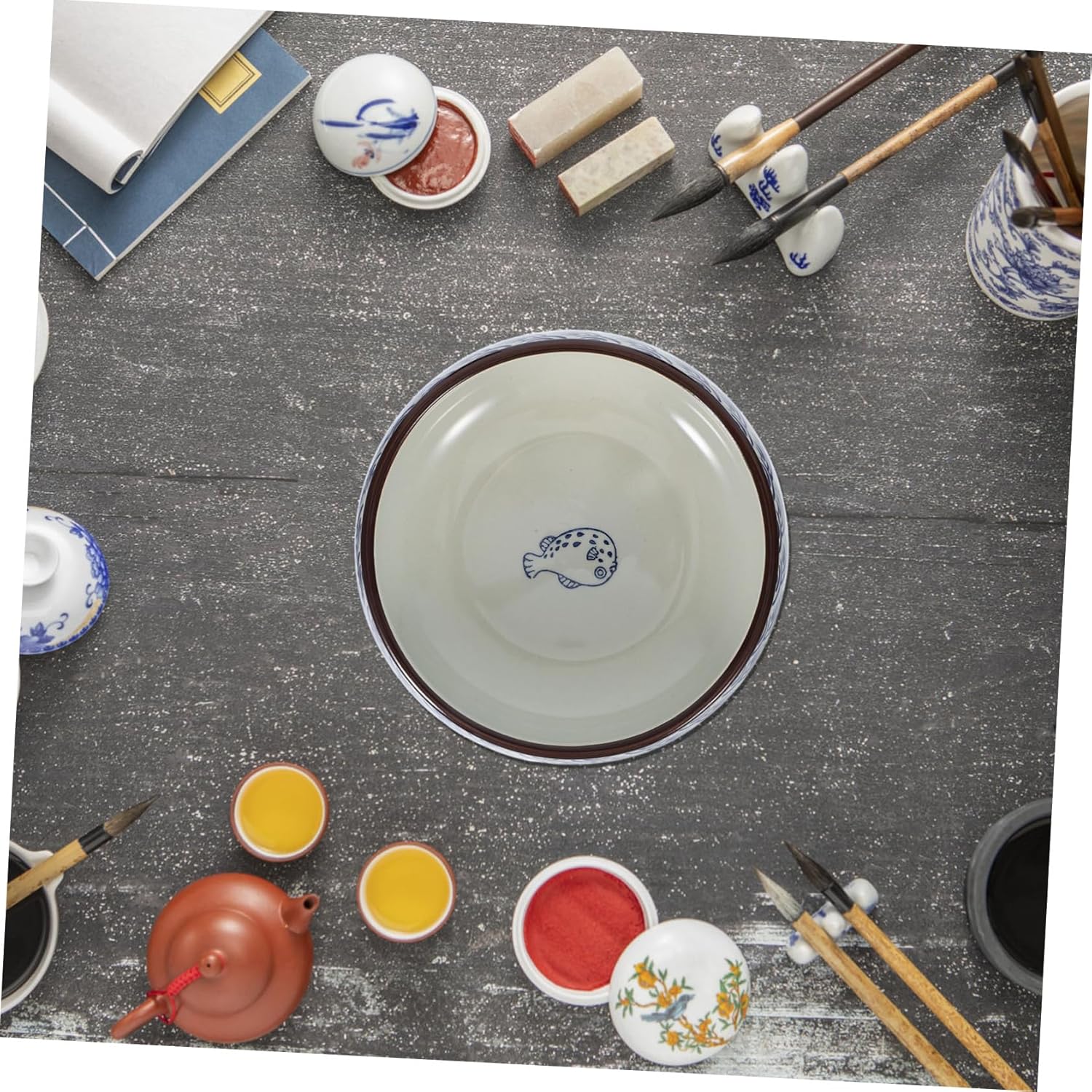 Ink Brush Washer Pot Multifunctional Calligraphy Holder Dish for Chinese Painting Brush Washer