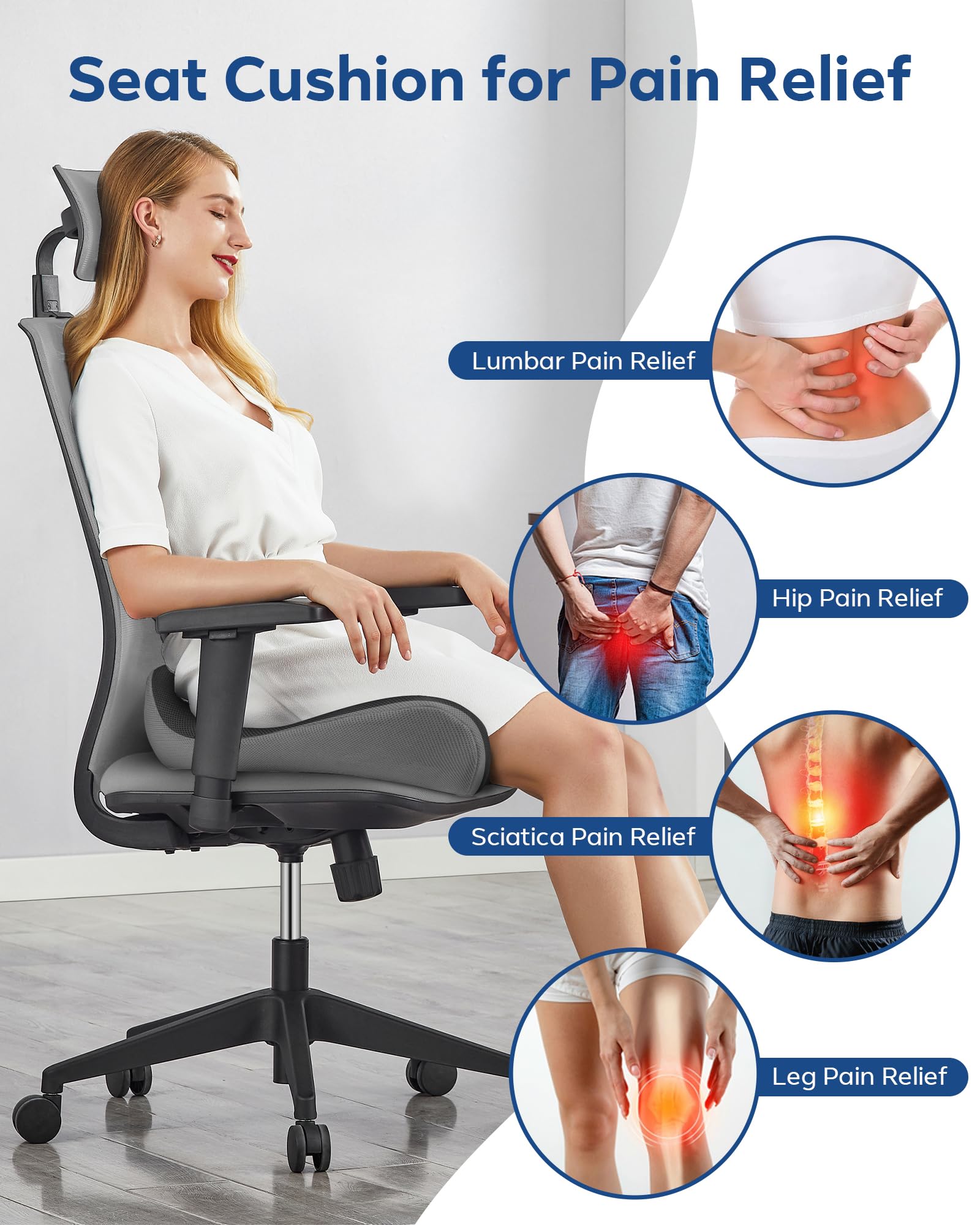Feagar Cuscino Sedia Ufficio con Memory Foam - Cuscino Ortopedico Seduta per Alleviare Dolore al Coccige - Cuscino Ergonomico Sedia Ufficio - Design di Supporto Ideale per 80-120 kg
