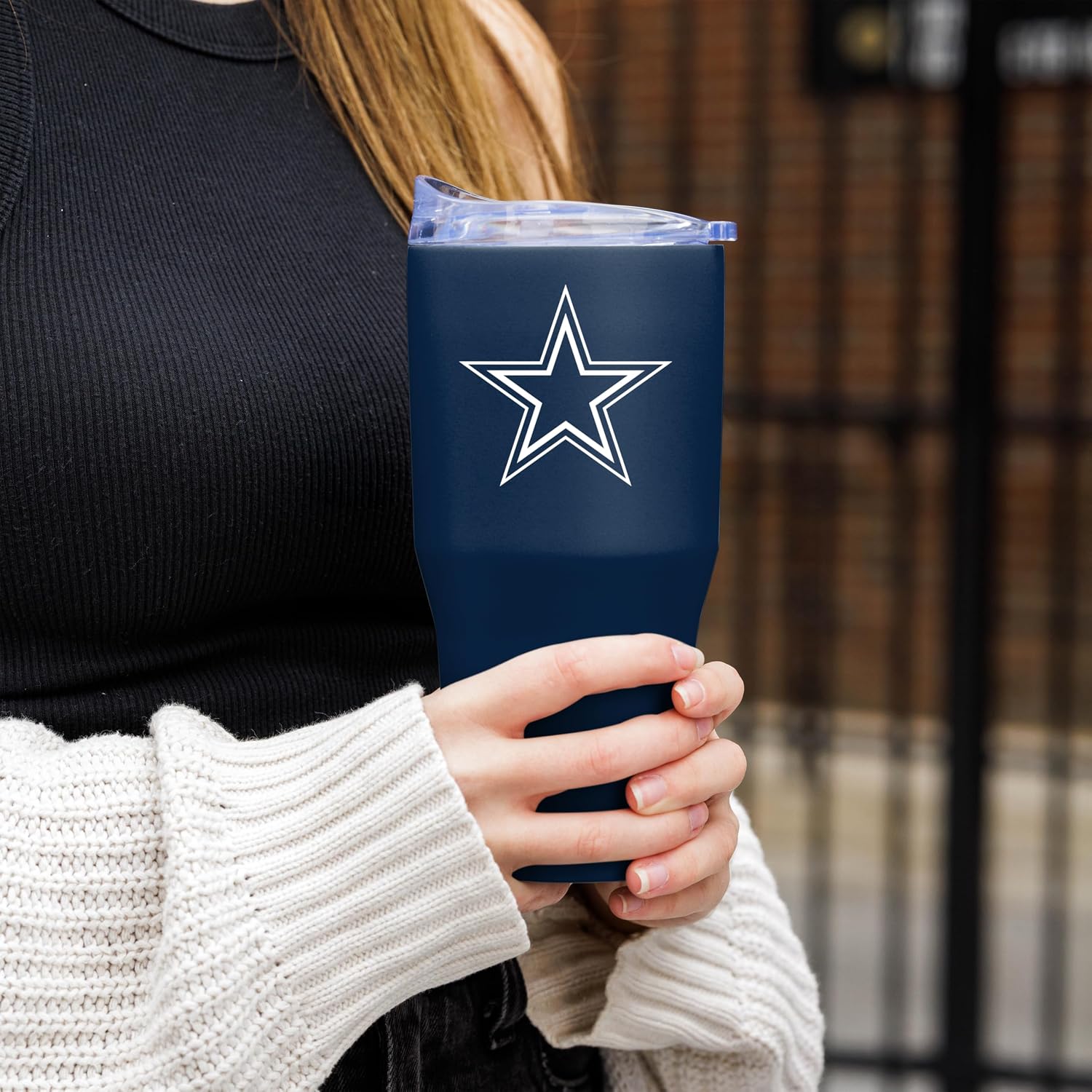 FANMATS NFL 30 oz Powder Coat Tumbler — Stainless Steel | 30 Fluid Ounces | High -Lip Slider Lid | Team Color