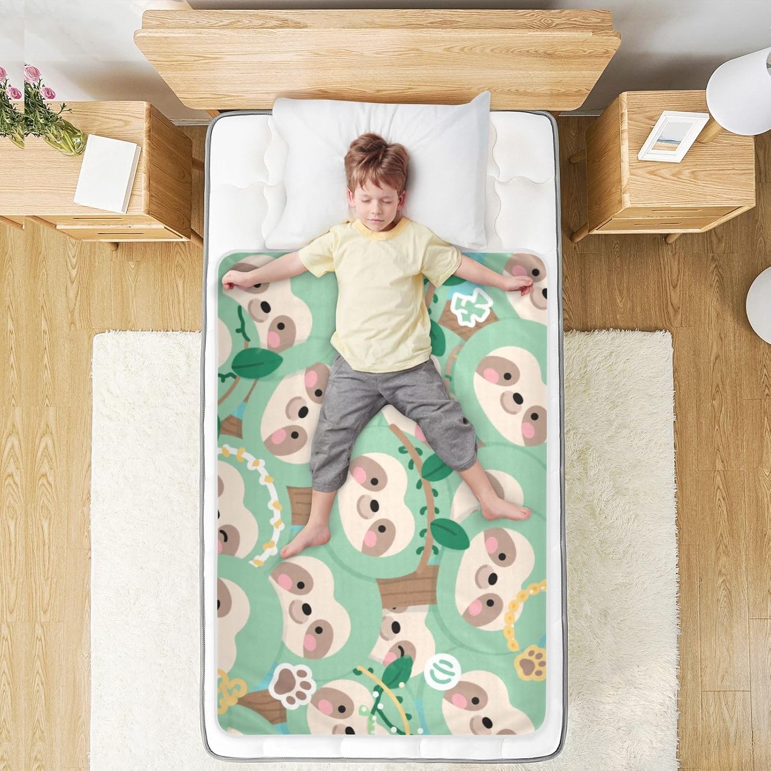 Cartoon Cute Sloth Green Extra Large Resuable Changing Pad Covers Waterproof Washable Flat Crib Pads Non-Slip Pee Mats for Infant Baby, 52" L x 34" W