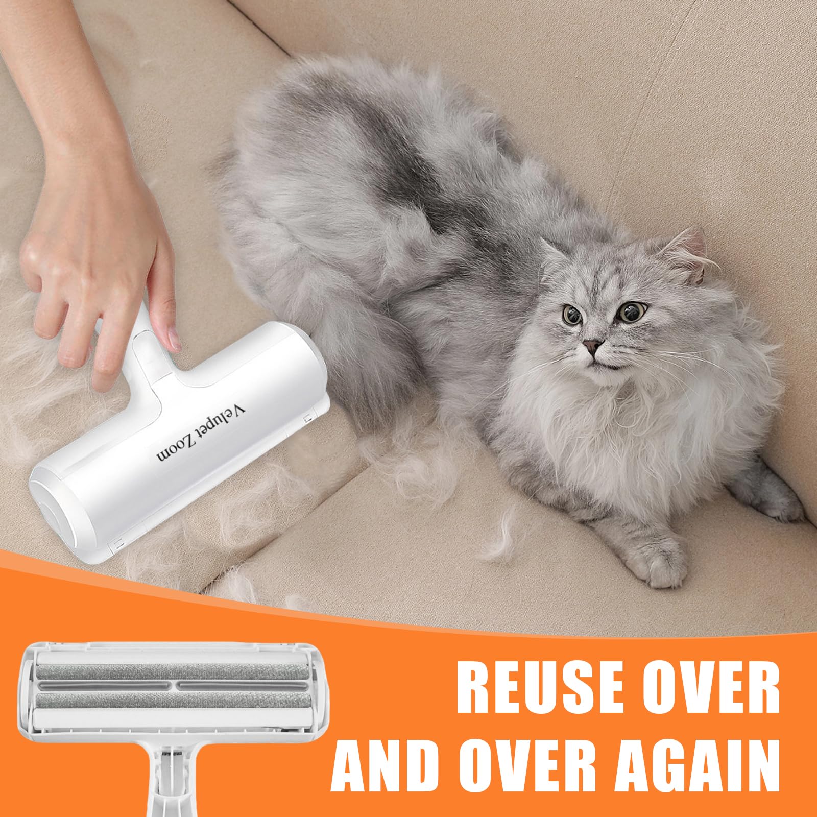 Rodillo removedor de pelo de mascotas para mascotas, herramienta de depilación de gatos, rodillo de pelusa reutilizable para muebles, sofá, alfombra, ropa y ropa de cama, blanco y gris