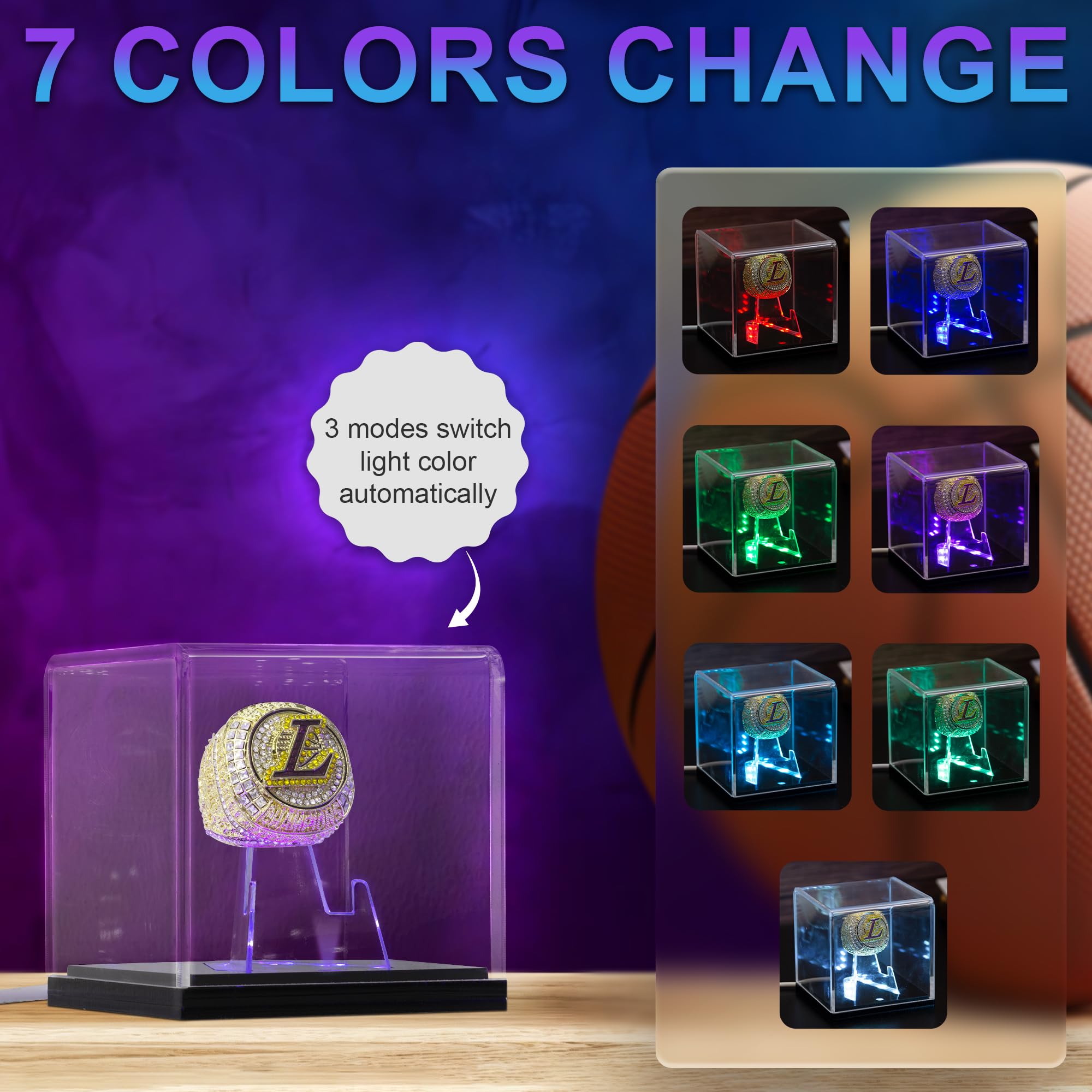 Championship Ring Display Case with Led Light, UV-Protected Clear Challenge Coin Holder, Premium Light-Up Display Box for Memorabilia, Ideal Gift for Baseball, Softball (Championship Ring)
