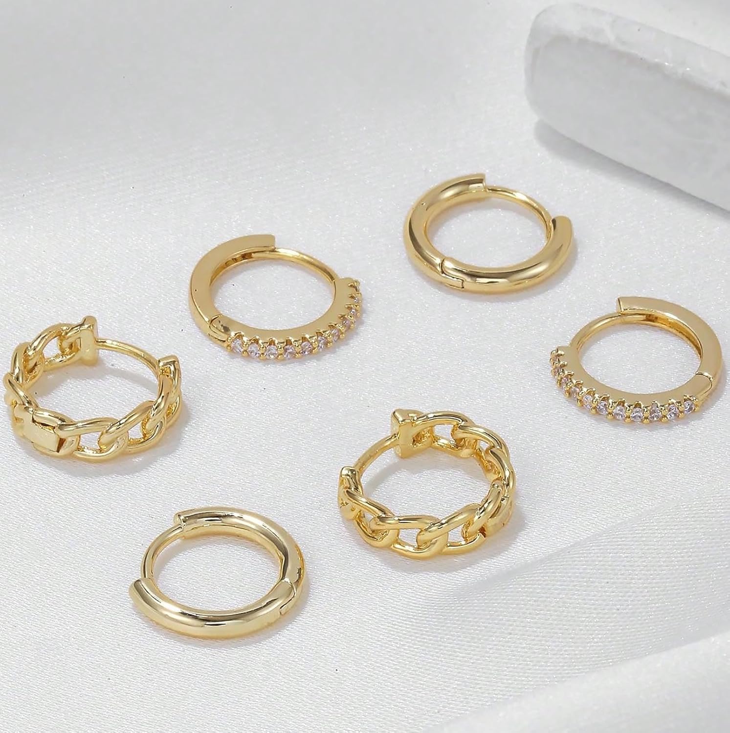 Chunky Gold Hoop Earrings for Women, 3 Pairs 14k Gold Plated/Silver Chunky Hoop Earrings Stack Set Thick Trendy Hypoallergenic Cartilage Earring for Multiple Piercing Jewelry Valentine Gift - Image 7