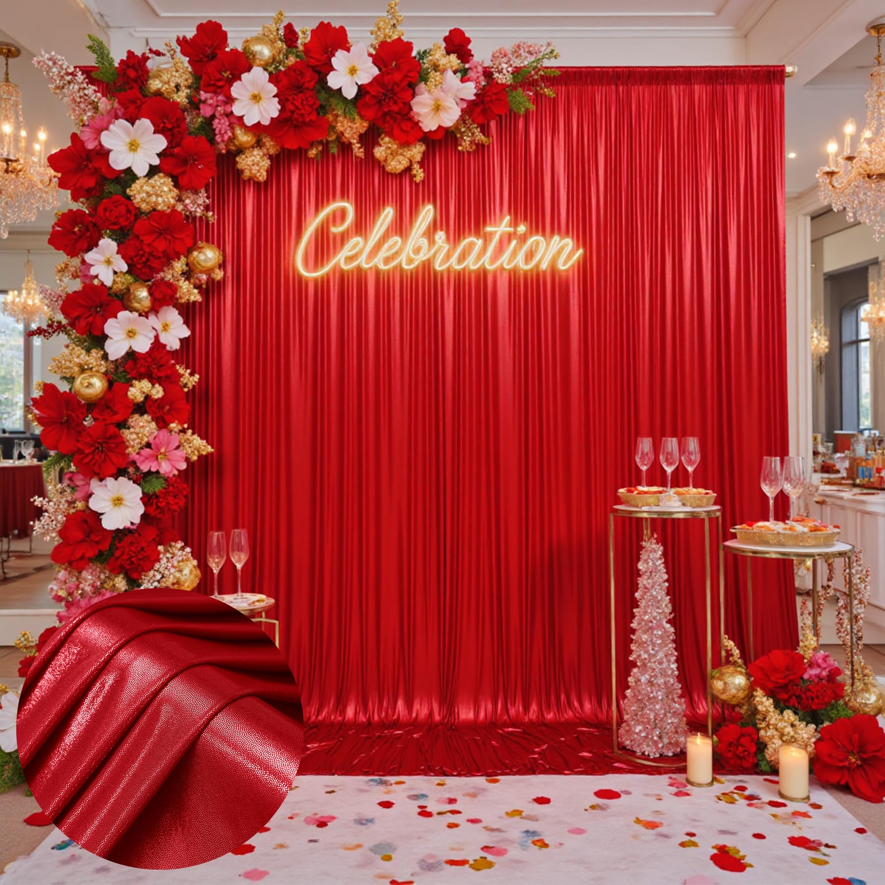 30x10ft Wrinkle Free Red Sequin Backdrop Curtain for Wedding Parties