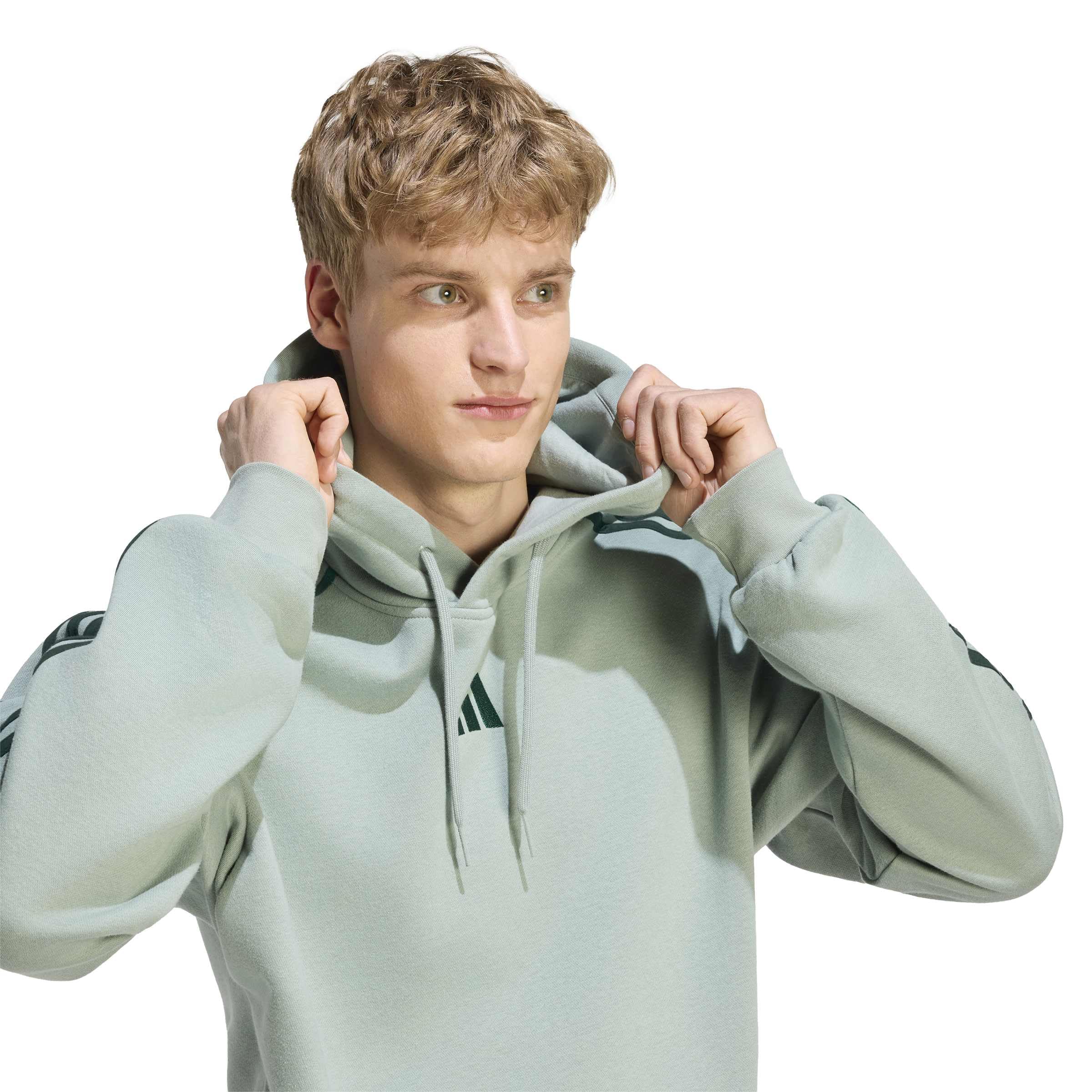 adidas Mezczyzni Essentials 3-Stripes Fleece Hoodie Sweatshirt, silver green/collegiate green, XXL