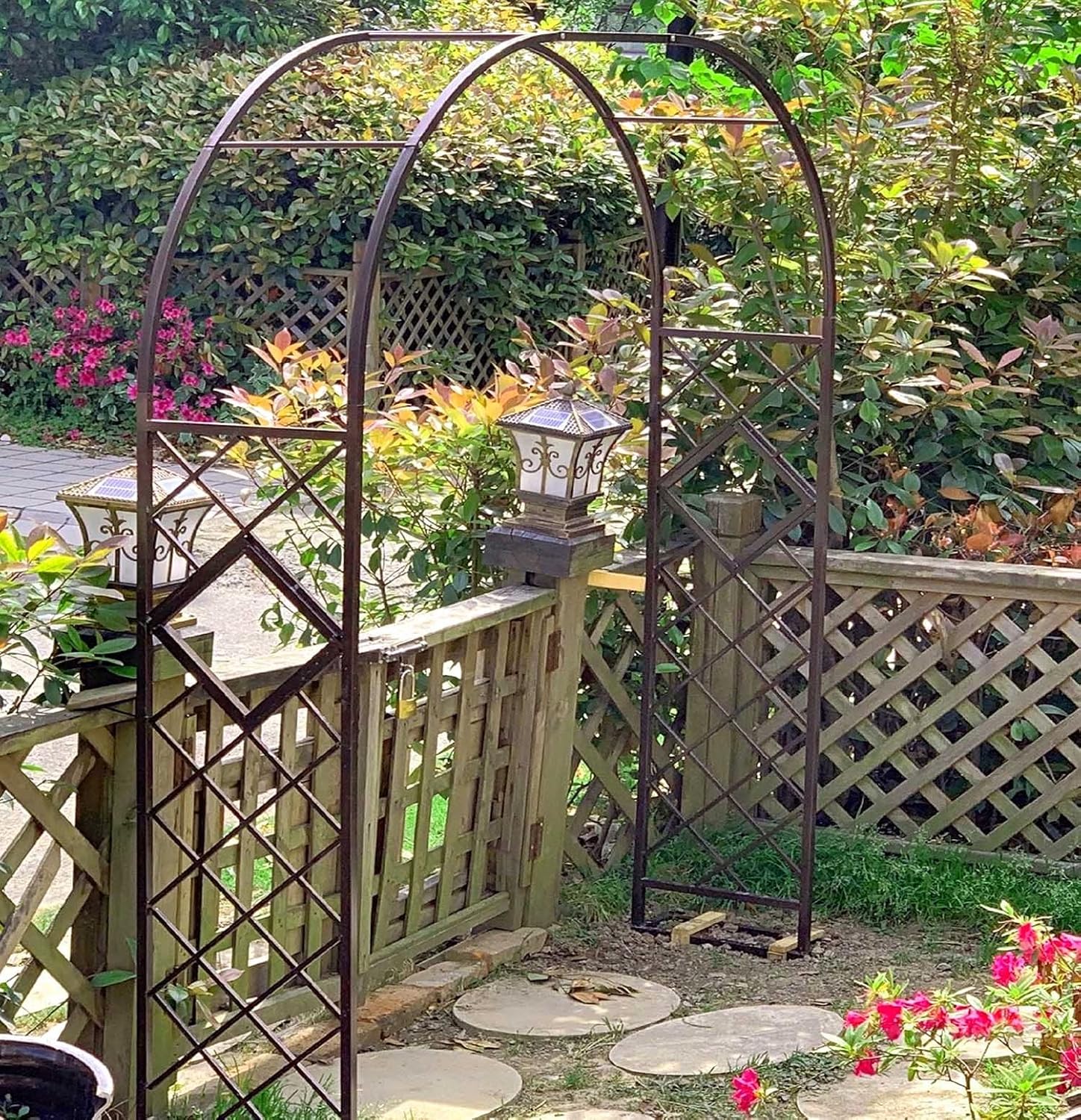 LoSa Metal Garden Arch Black Trellis Pergola Iron Arbor