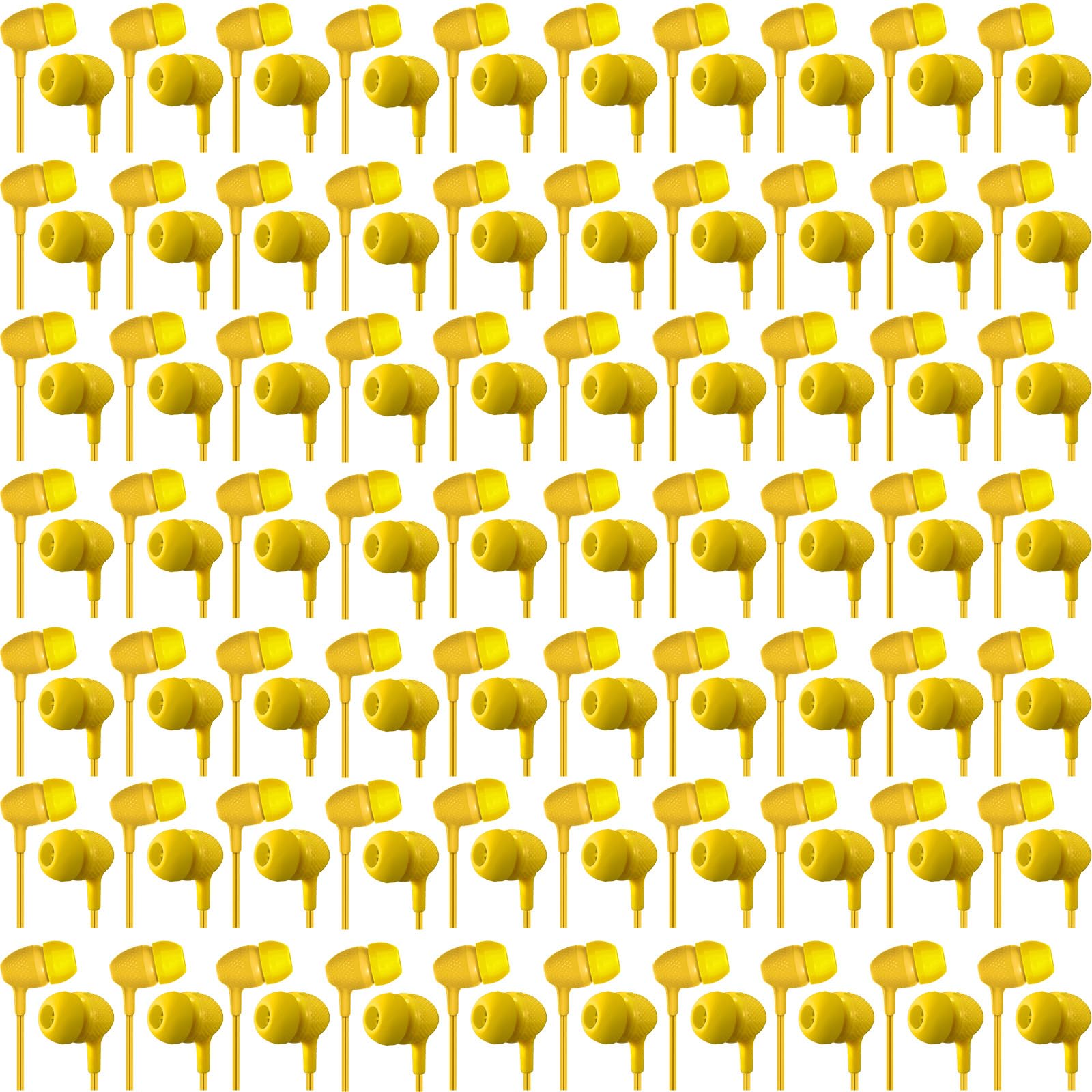 Confezione da 200 auricolari per bambini, 3,5 mm, per studenti, colori assortiti, auricolari cablati senza microfono, per scuole, aule, studenti, confezionati singolarmente (giallo)